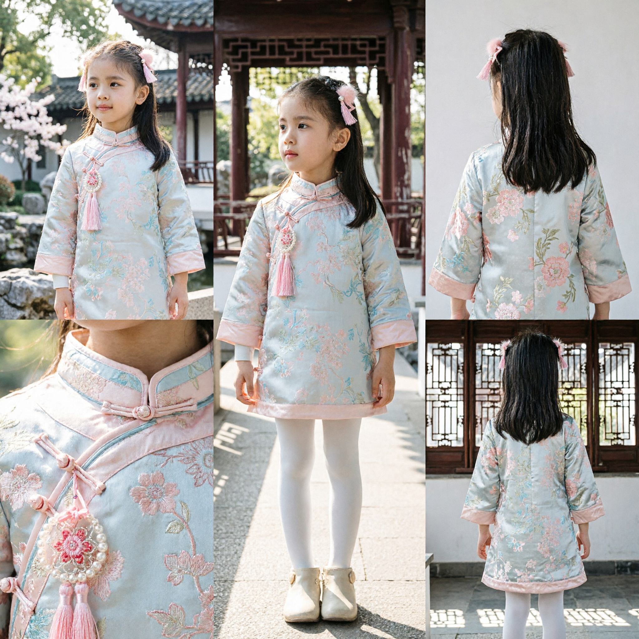 Tradycyjny chiński Cheongsam dla dziewczynek - kwiatowa sukienka Qipao z mandaryńskim kołnierzykiem dla dzieci na chiński Nowy Rok - Asian Costume