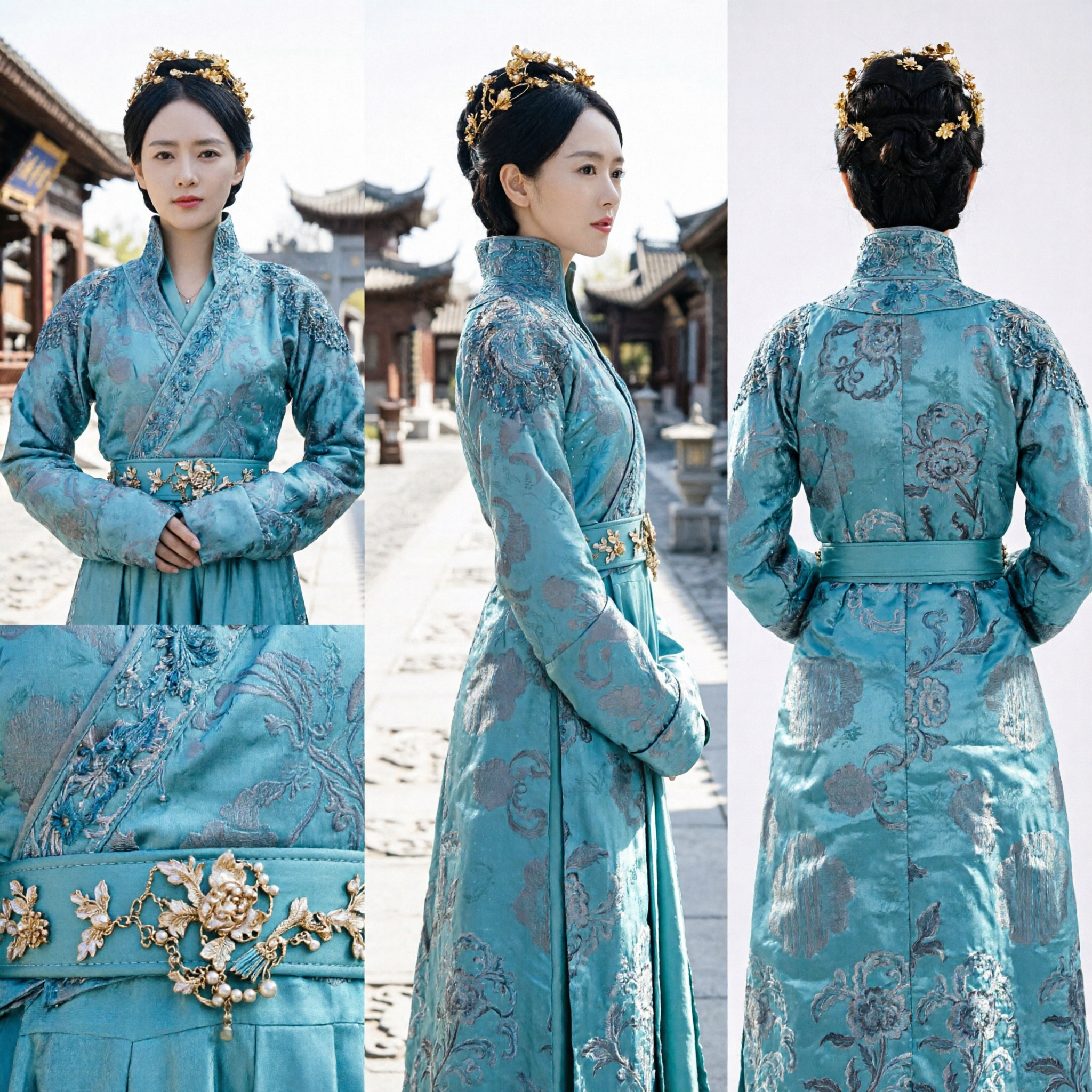 Traje Hanfu Chinês Tradicional Bordado Azul Vestido de Princesa Antiga para Cosplay Feminino de Drama Histórico - Asian Costume