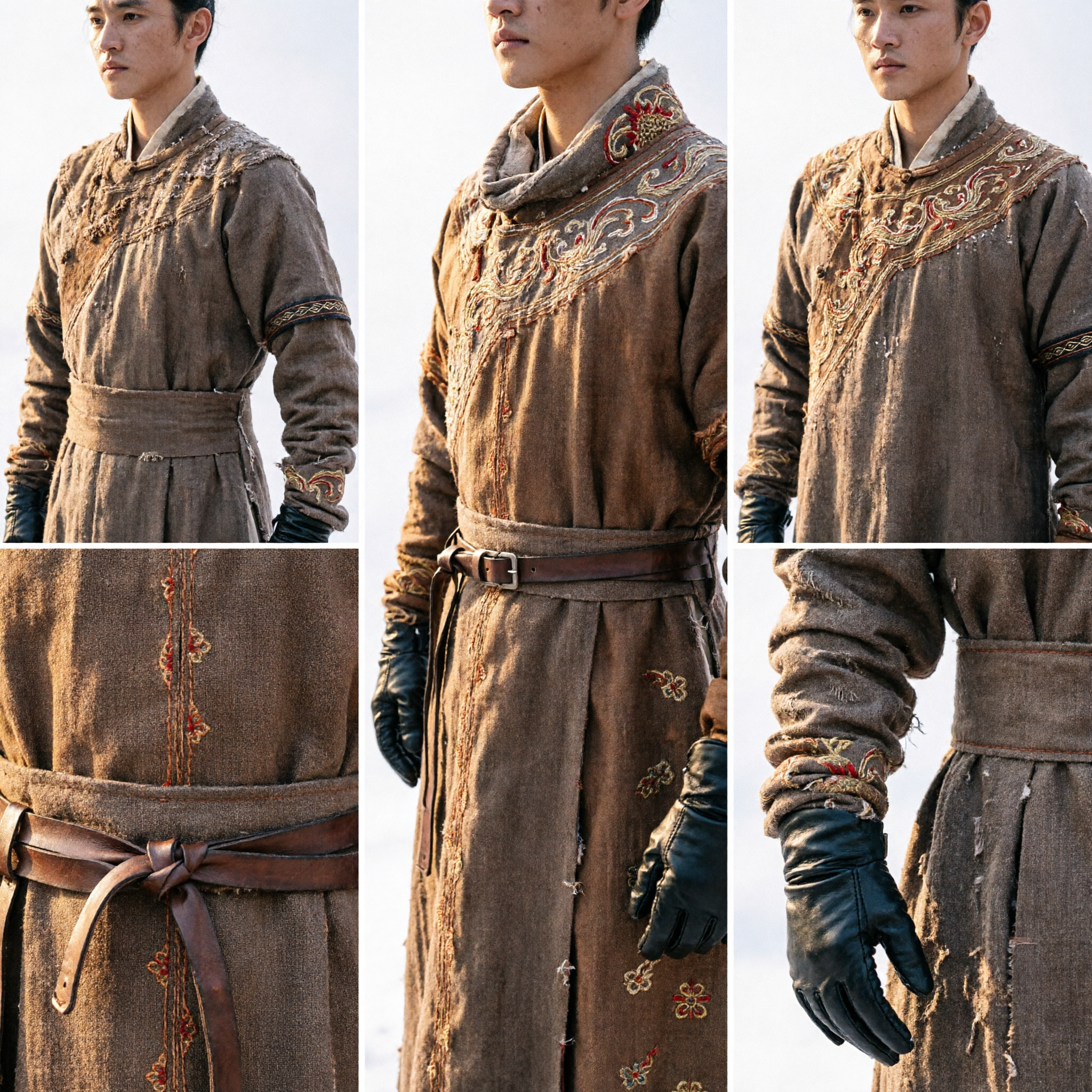 Oud Chinese Wuxia Zwaardvechter Kostuum Mannen Traditionele Hanfu Strijder Cosplay Outfit Bruin Gewaad Ensemble - Asian Costume