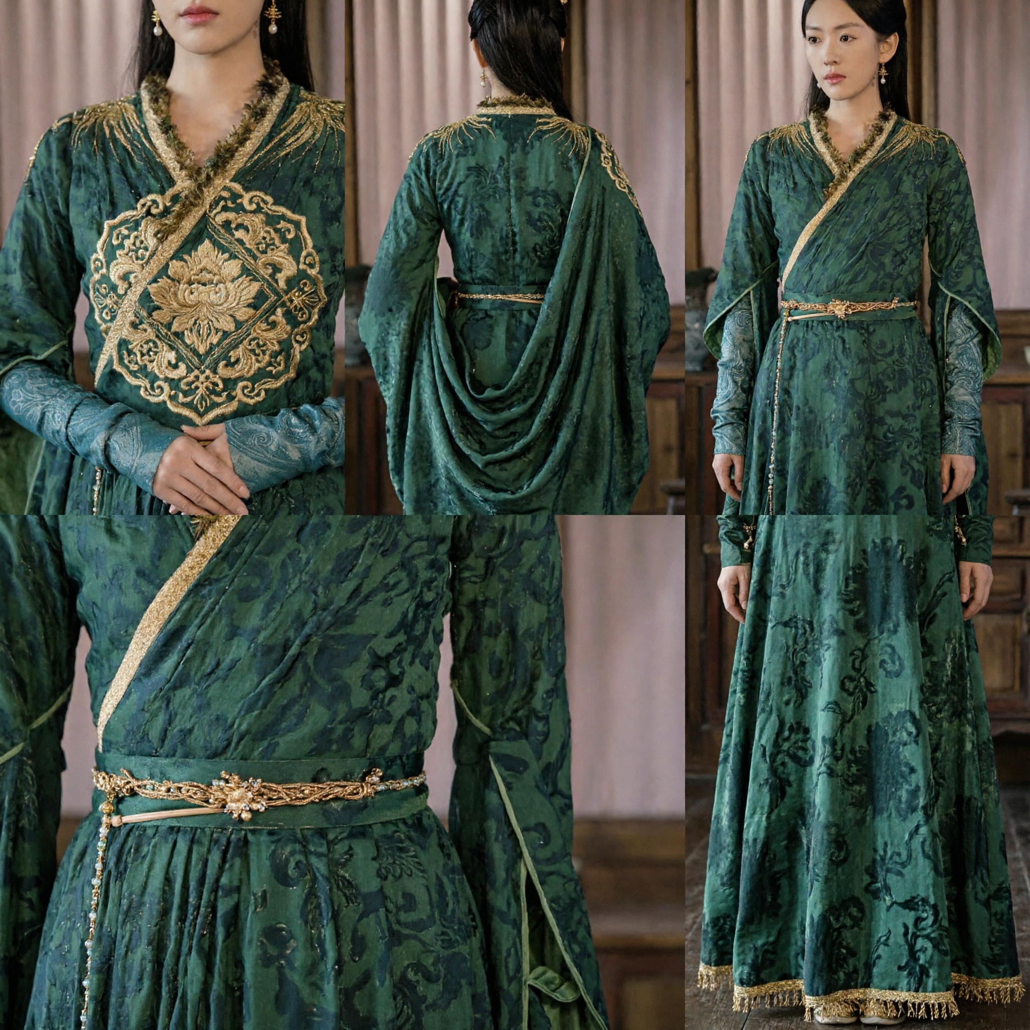 Traje Antiguo Chino Hanfu Verde para Mujeres, Vestido de Princesa para Cosplay de Drama Histórico con Bordado Dorado - Asian Costume