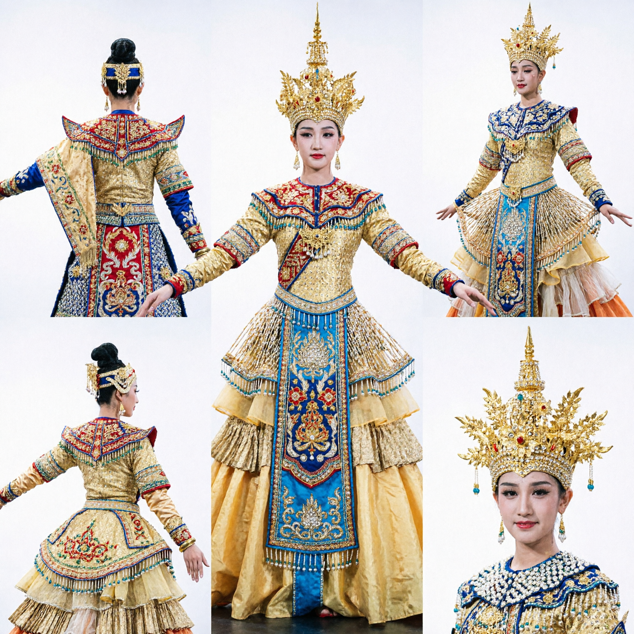 Majestuoso Traje Dorado de Danza Clásica China para Mujeres para Representaciones Escénicas, Vestido Tradicional de Pavo Real - Asian Costume