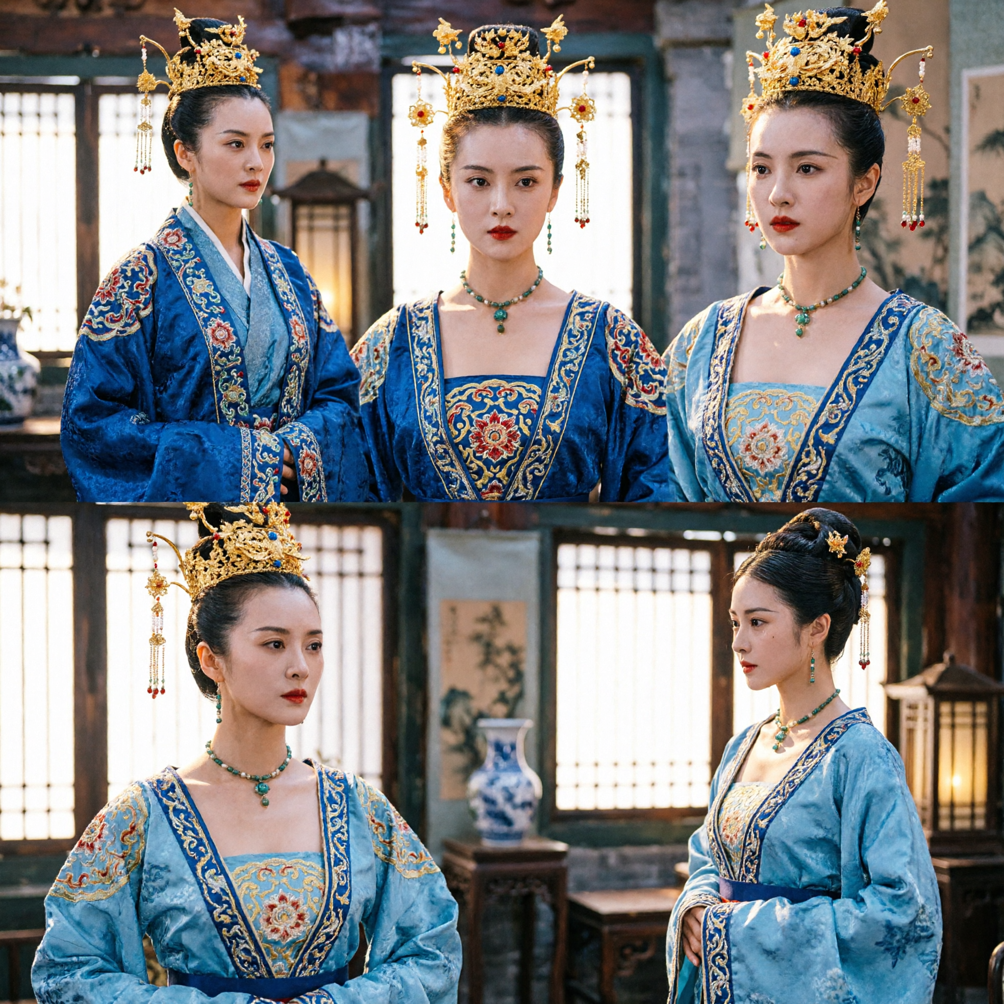 優雅な青の中国唐王朝ハンフドレス 伝統古代仙女衣装 女性用舞台演舞衣装 - Asian Costume