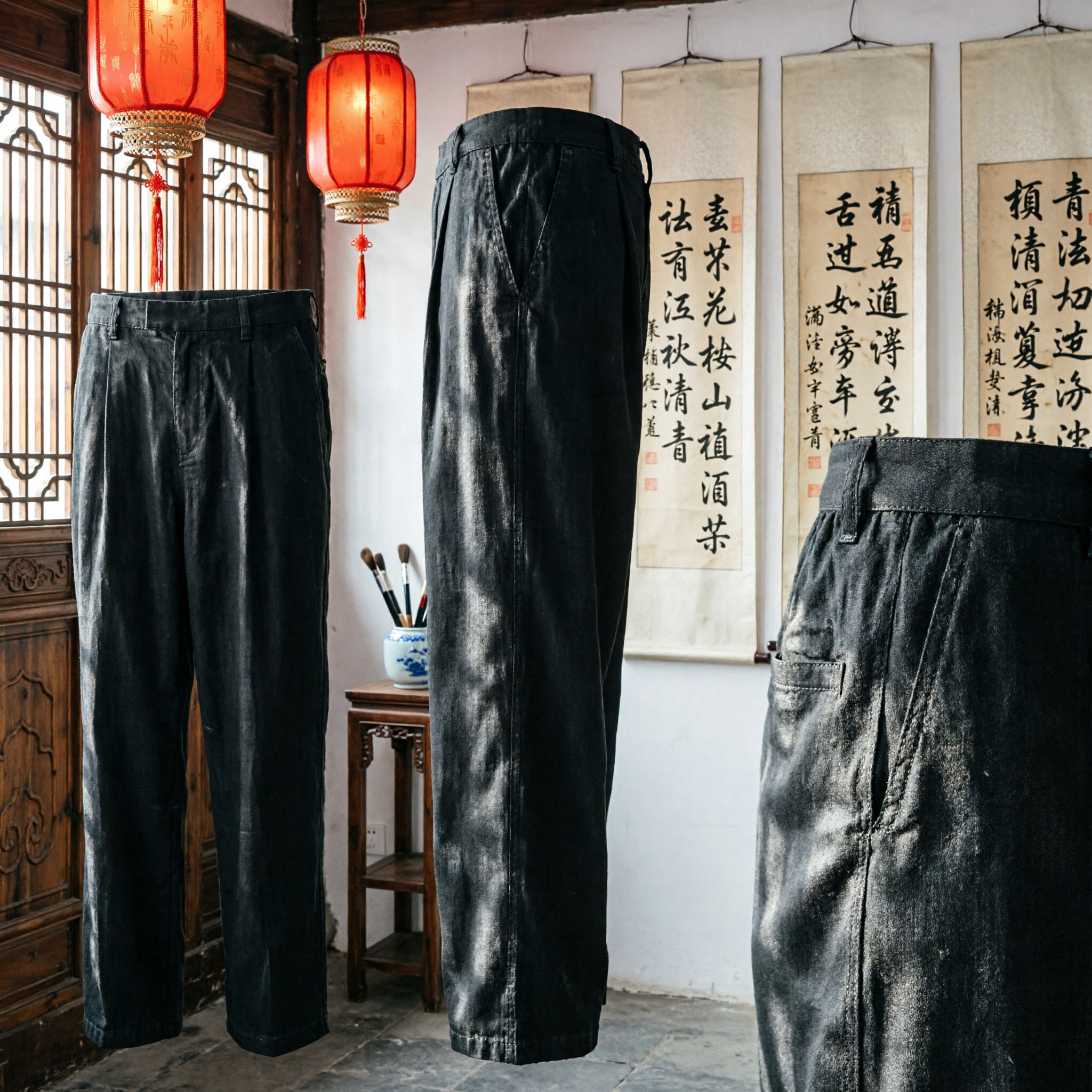 Pantalones Sueltos de Algodón Negros de Kung Fu Pantalones Tradicionales Chinos de Artes Marciales para Tai Chi, Yoga y Meditación - Asian Costume