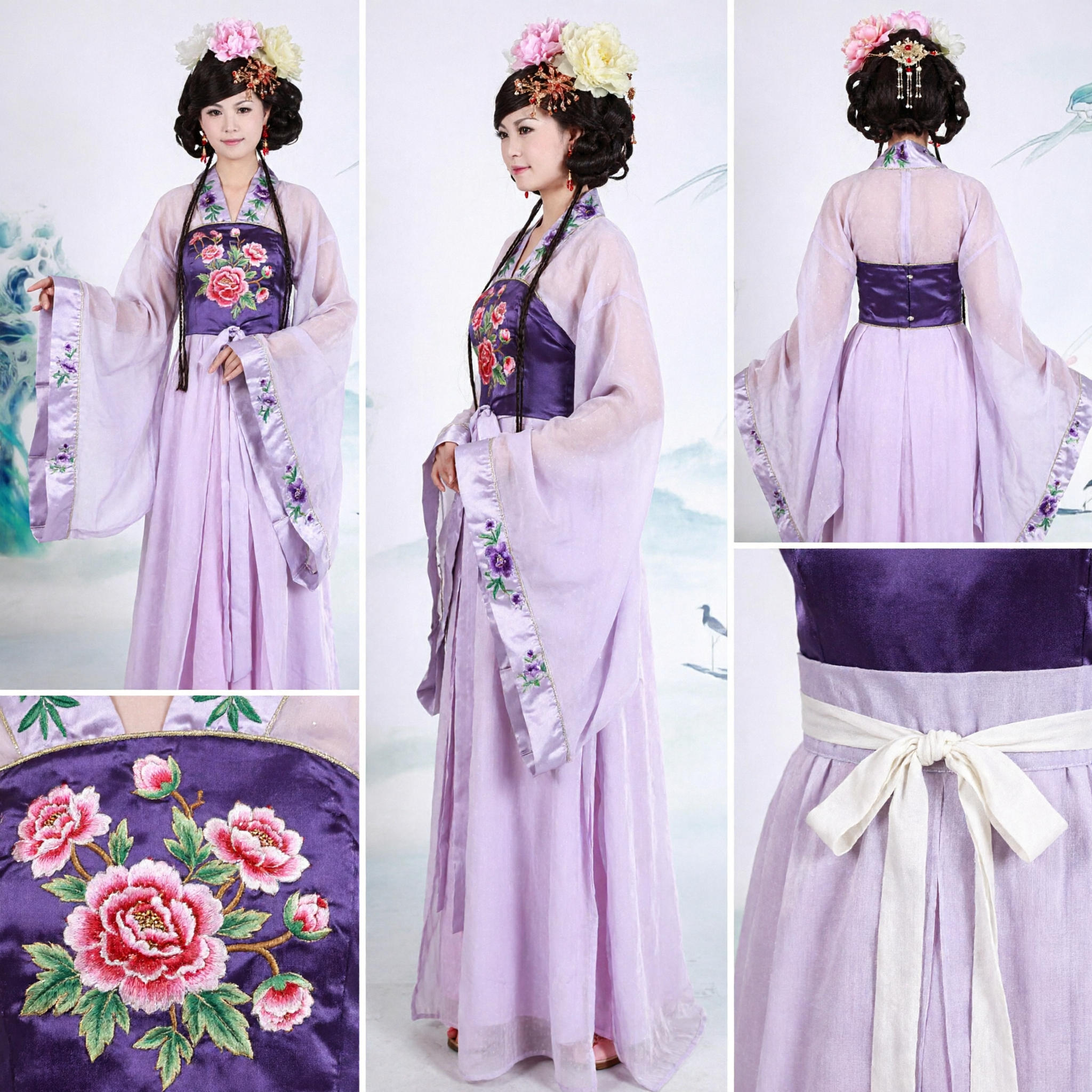 Traditionelles chinesisches Tang-Dynastie-Hanfu lila blumenbesticktes antikes Kostüm für Frauen Aufführung Cosplay - Asian Costume