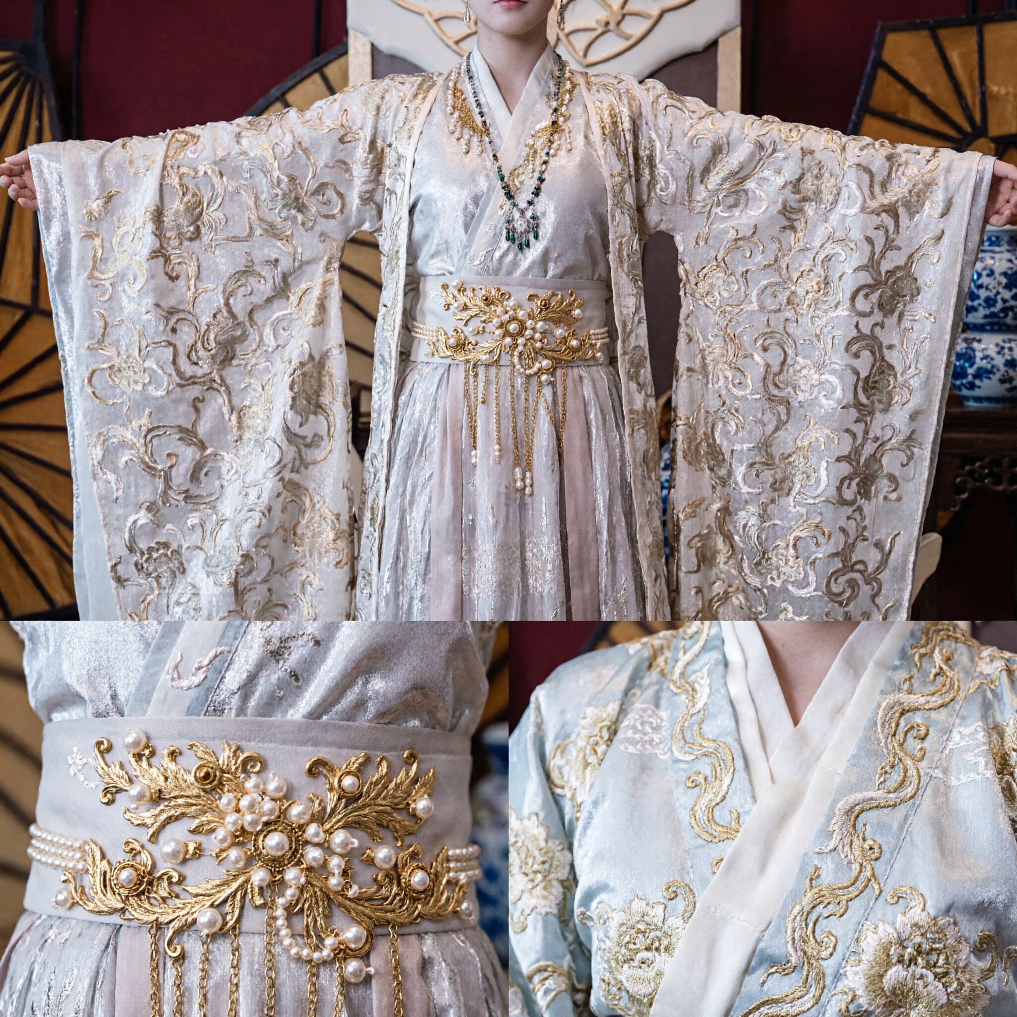 Exquisito Traje Hanfu de Princesa China Antigua Vestido de Manga Ancha Bordado para Mujeres para Cosplay y Representación - Asian Costume
