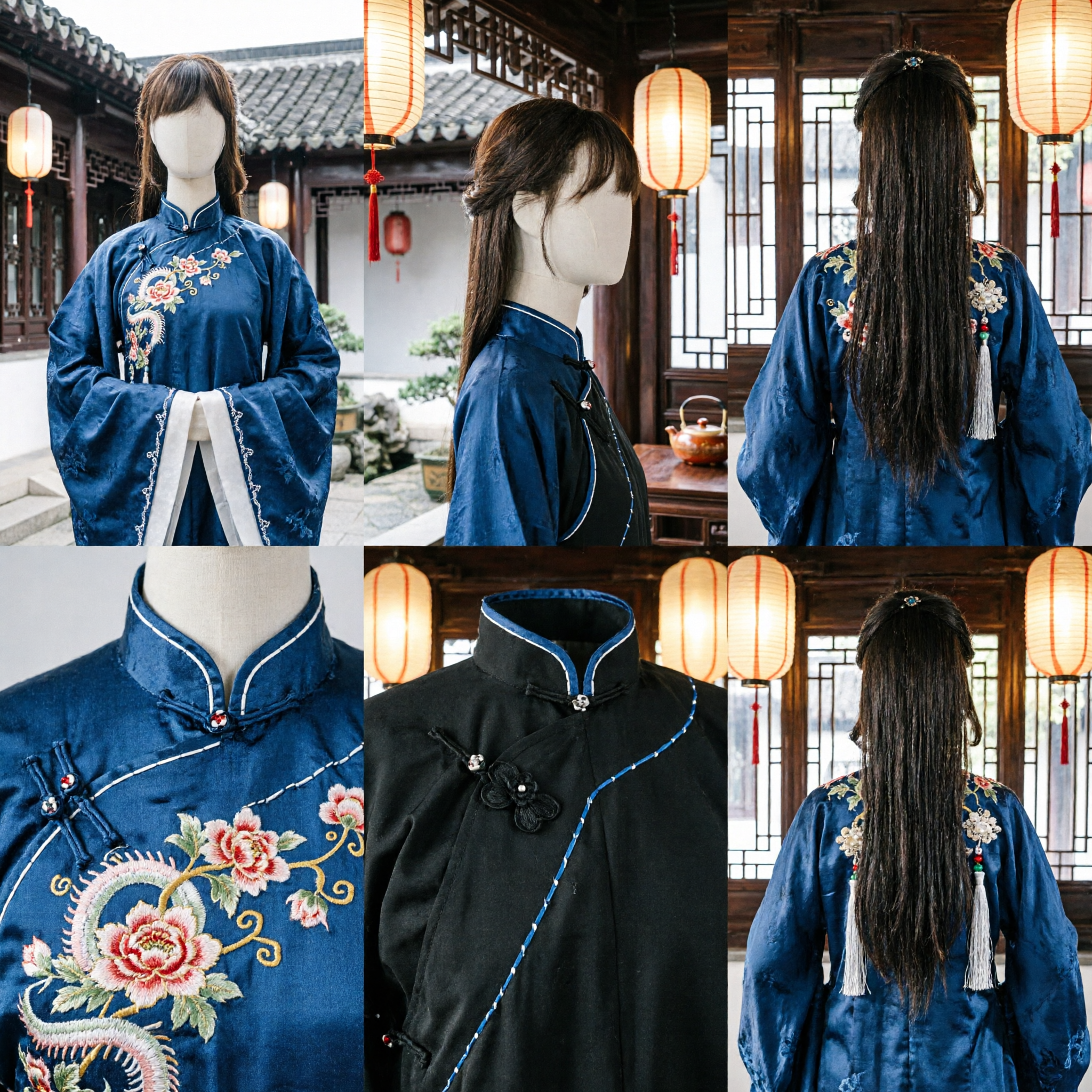 고대 중국 공주 검객 가발 긴 검은 머리 한푸 코스프레 의상 액세서리 (여성용) - Asian Costume