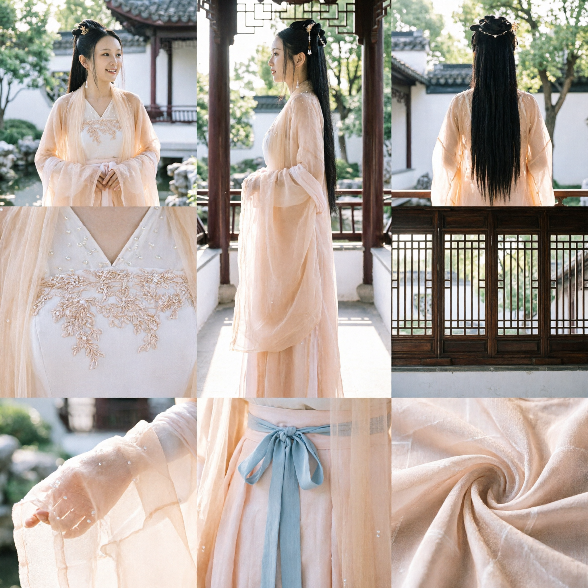 Hanfu Cinese Elegante Color Pesca, Costume da Fata Antica Tradizionale con Dettagli in Perle per Donne per Cosplay - Asian Costume