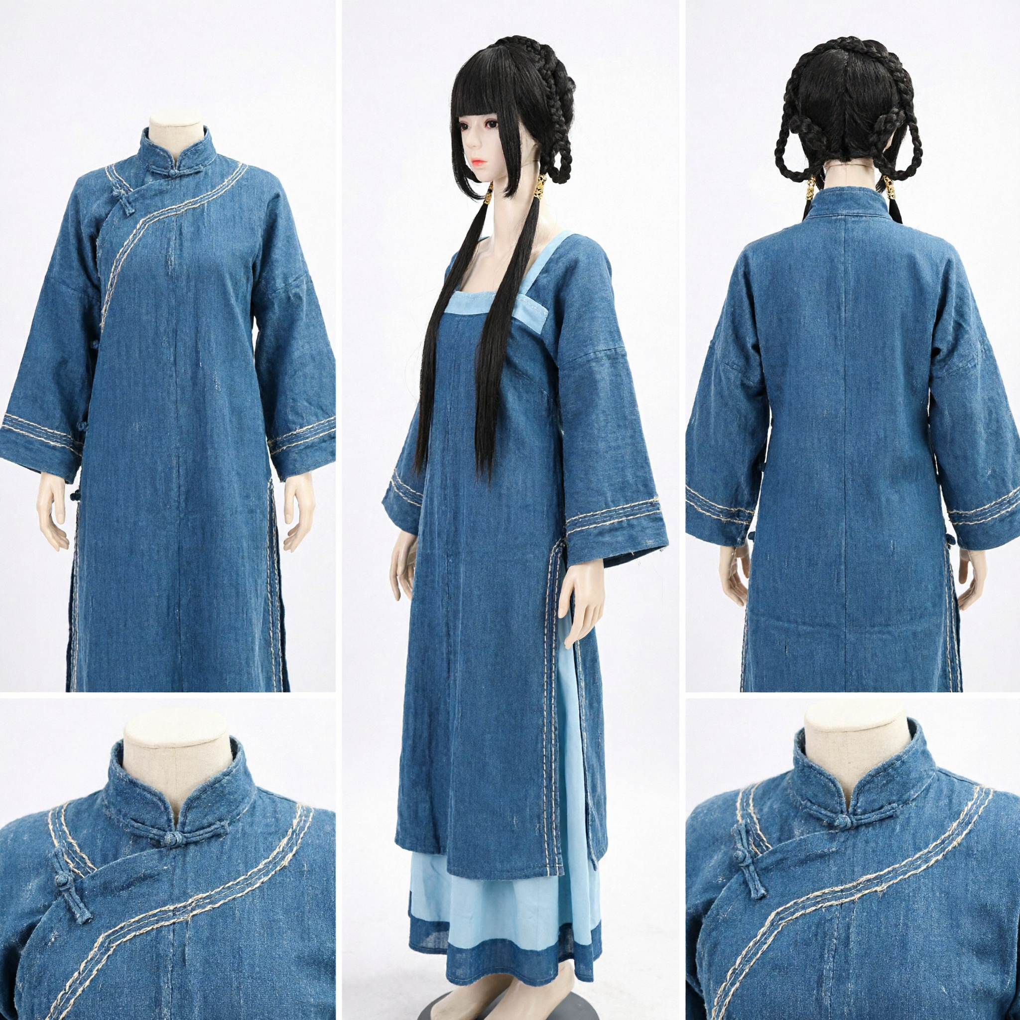 باروكة الأميرة الصينية القديمة، قطعة شعر سوداء مضفرة لتقمص الهانفو وحفلات الأزياء التقليدية - Asian Costume