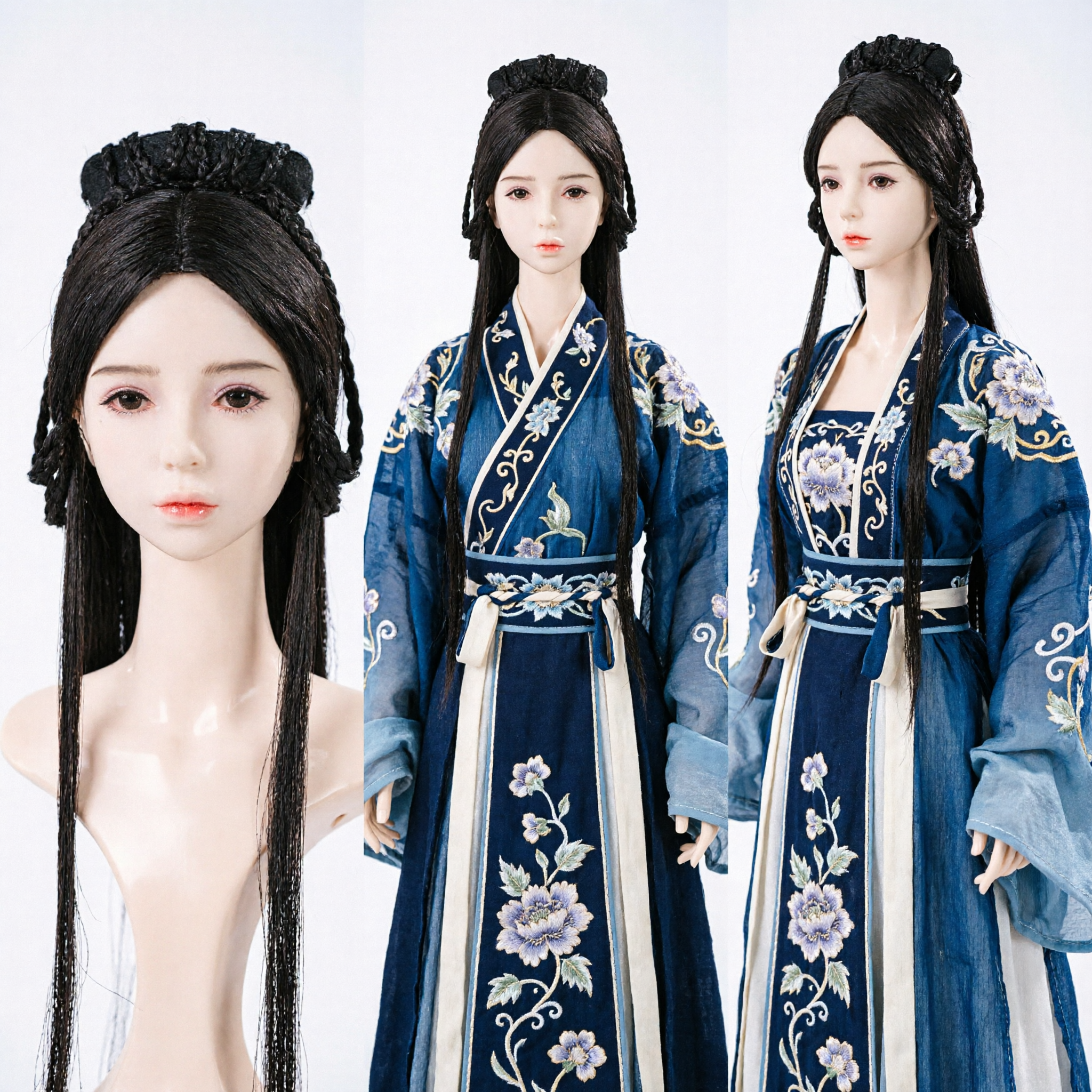 Antike chinesische Prinzessinnen-Perücke langes schwarzes Haar mit geflochtener Krone für Hanfu-Cosplay Kostüm - Asian Costume
