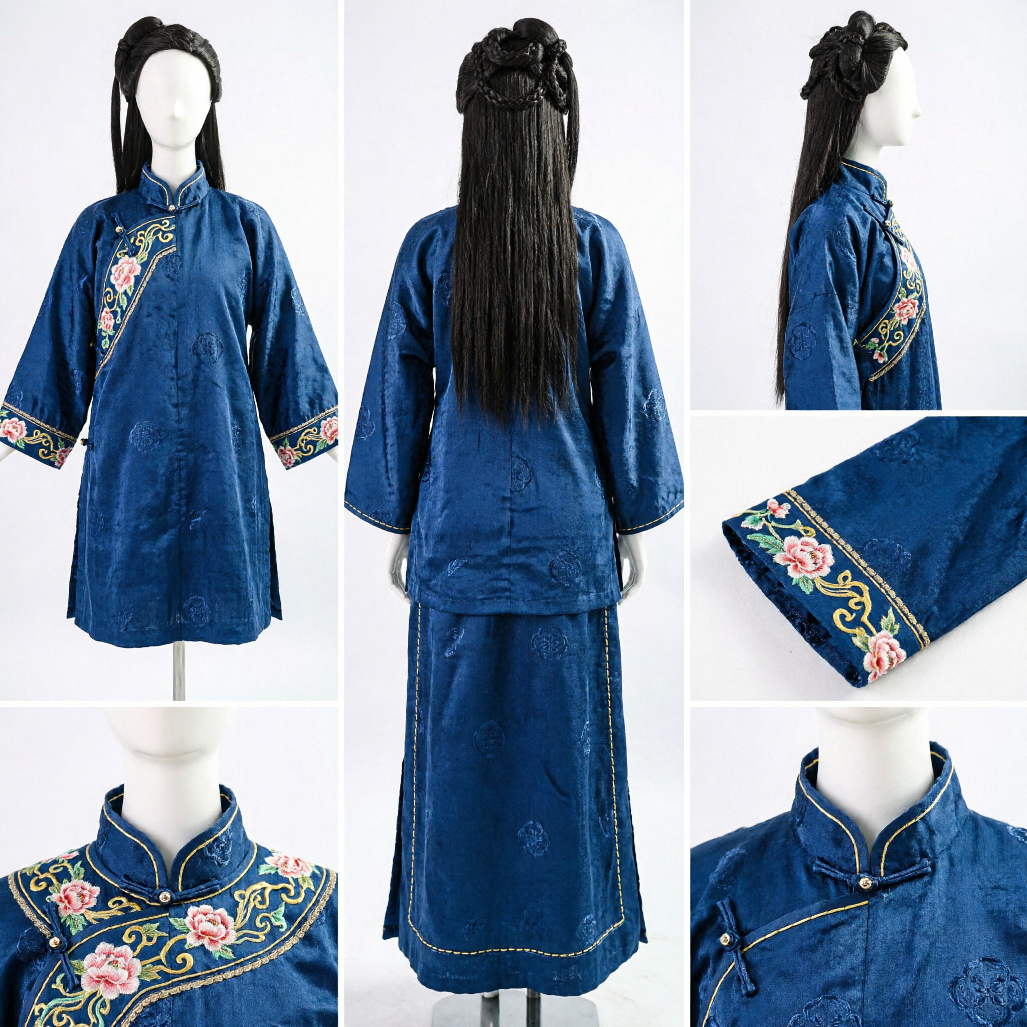 Antike chinesische Hanfu-Perücke traditionelles schwarzes Haarteil mit geflochtem Dutt für Frauen-Cosplay und Auftritte - Asian Costume