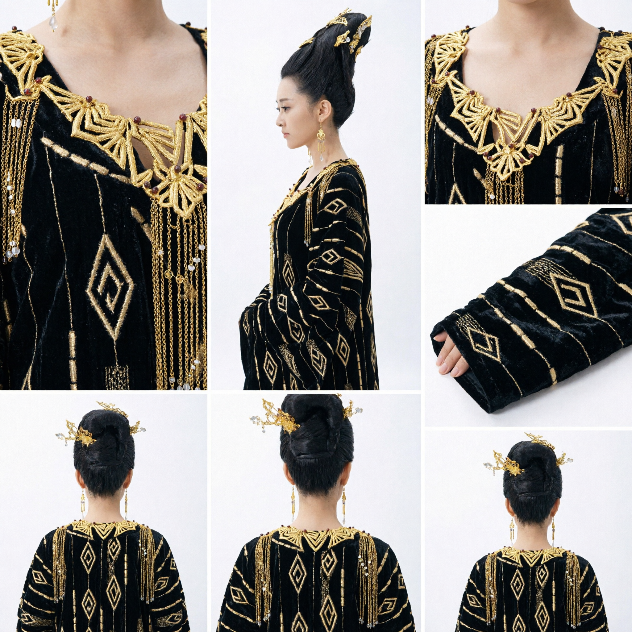 Traje Hanfu de Emperatriz de la Dinastía Tang China Antigua de Terciopelo Negro con Bordado Dorado para Mujeres Cosplay Histórico - Asian Costume