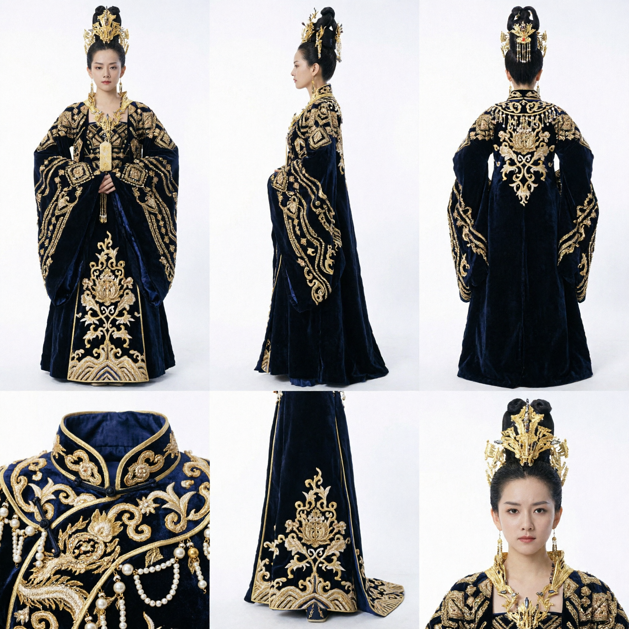 Traditioneel Chinese Oude Keizerin Kostuum Zwart Goud Hanfu-jurk voor Vrouwen Historische Cosplay Fotografie - Asian Costume