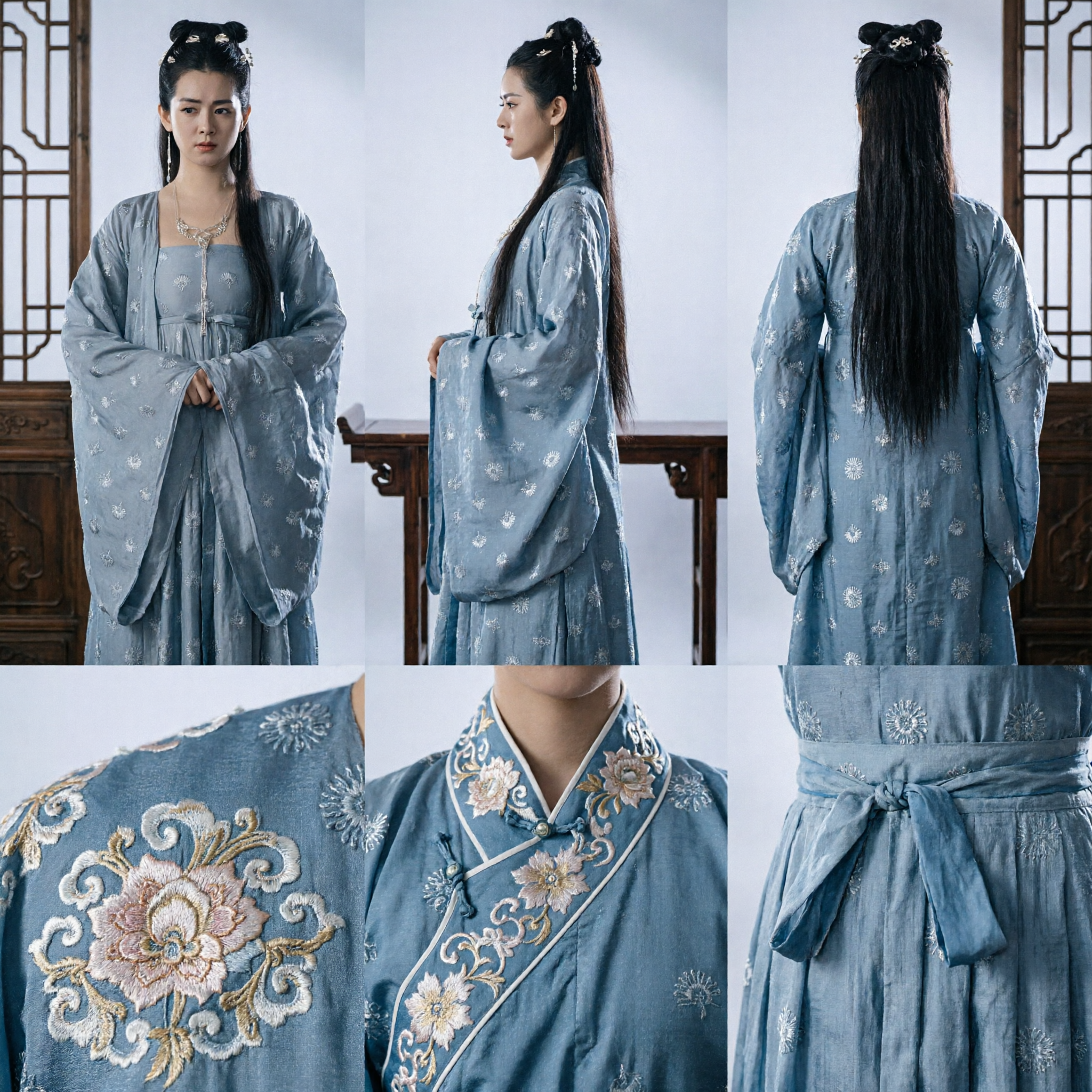 Oud Chinees Traditioneel Kostuum Grijs Blauwe Hanfu-jurk Elegante Adellijke Dame Outfit voor Historische Cosplay - Asian Costume