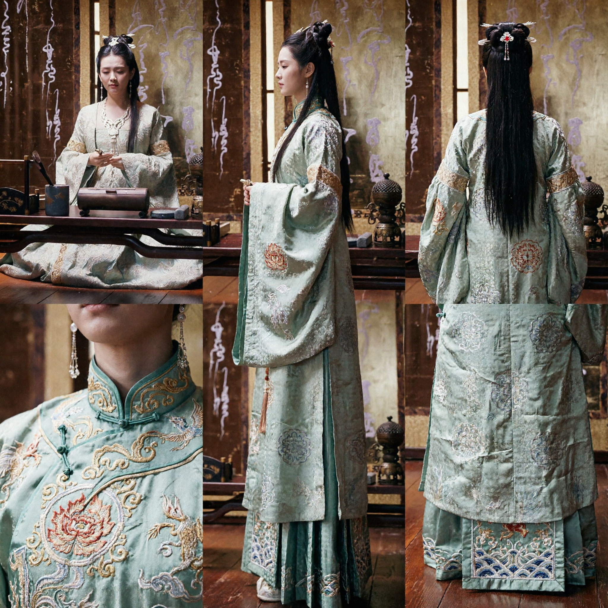 Elegancki Mądrościowo-Zielony Starożytny Chiński Strój Hanfu z Dynastii Tang Tradycyjna Suknia Szlachetnej Damy dla Kobiet do Historycznego Cosplayu - Asian Costume