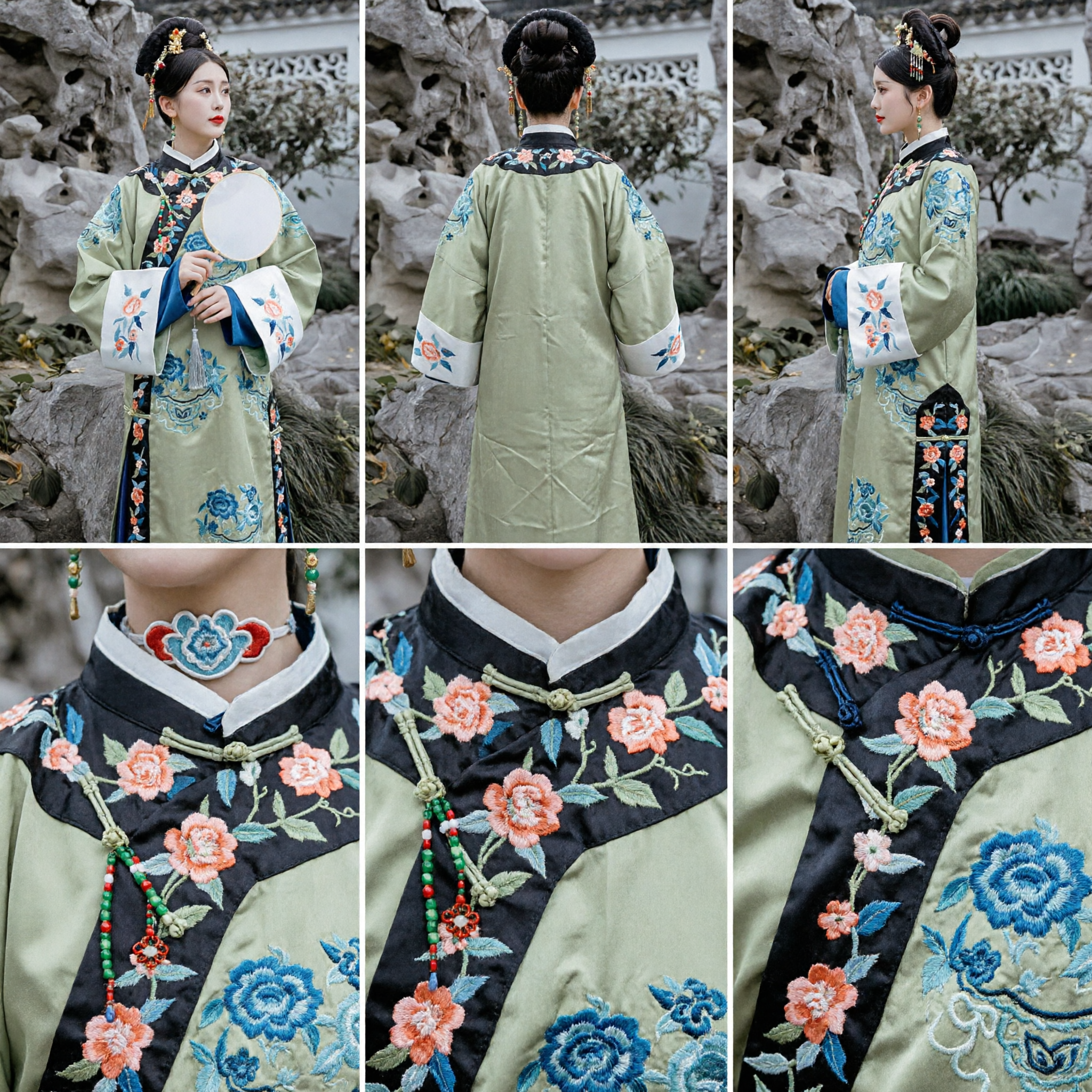 Robe Verde Bordado da Dinastia Qing Chinesa Antiga, Traje Tradicional Hanfu para Mulheres, Performance e Fotografia - Asian Costume