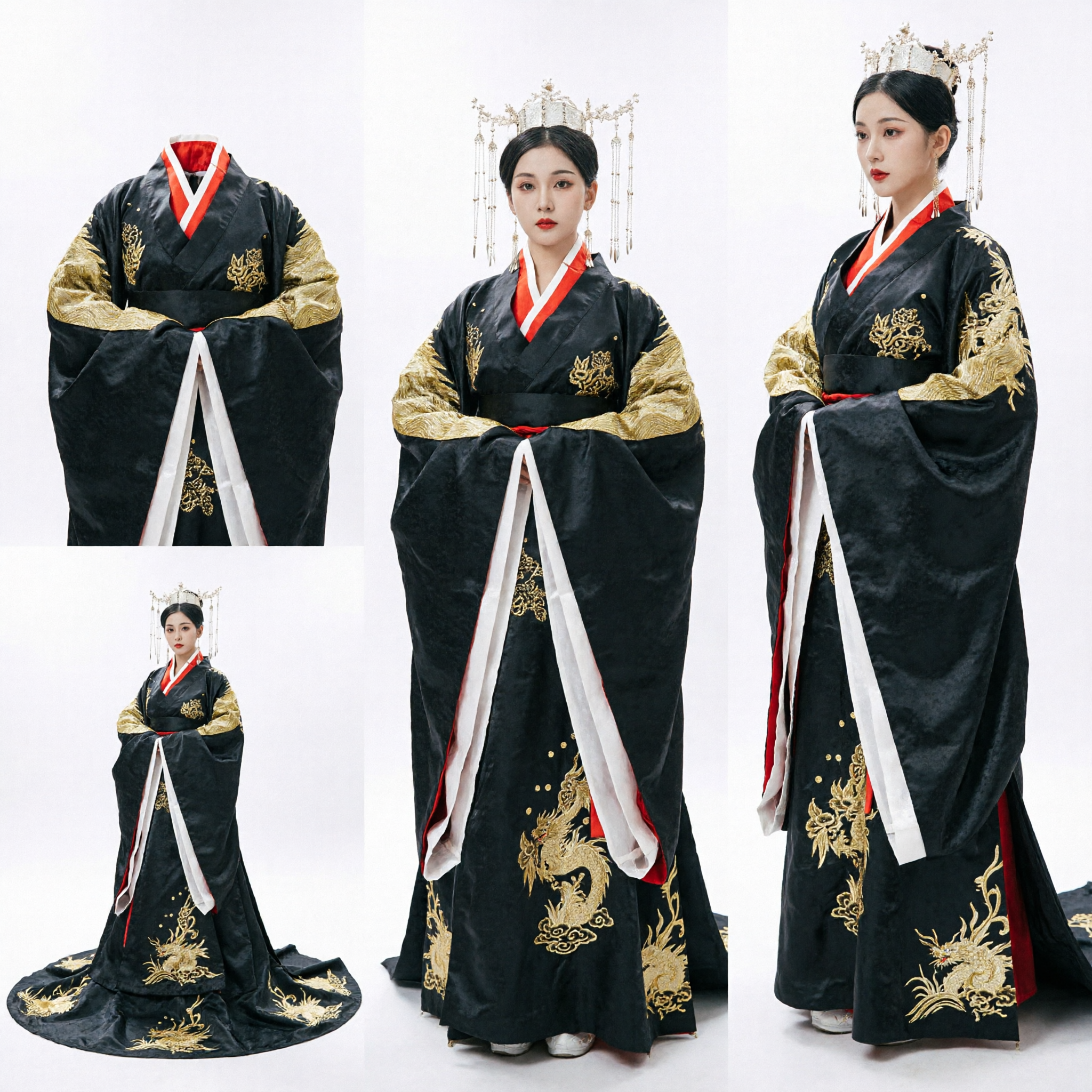 Costume da imperatrice cinese antica Hanfu, veste reale nera con ricamo oro per donna, abito per cosplay e performance - Asian Costume