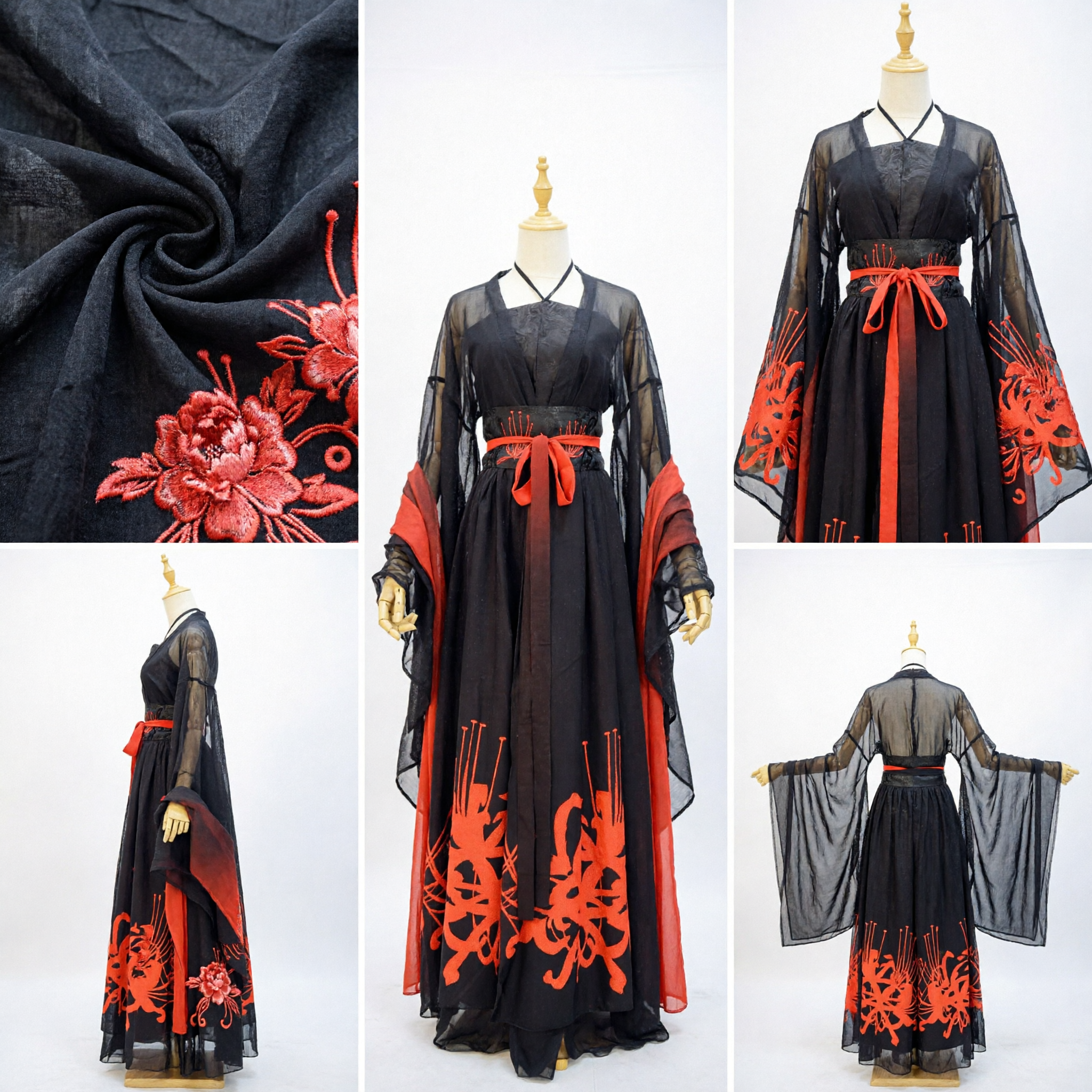 Hanfu Negro de Lirio de Araña Rojo para Mujer, Vestido Antiguo Chino Tradicional, Traje de Cosplay de Fantasía para Adultos - Asian Costume