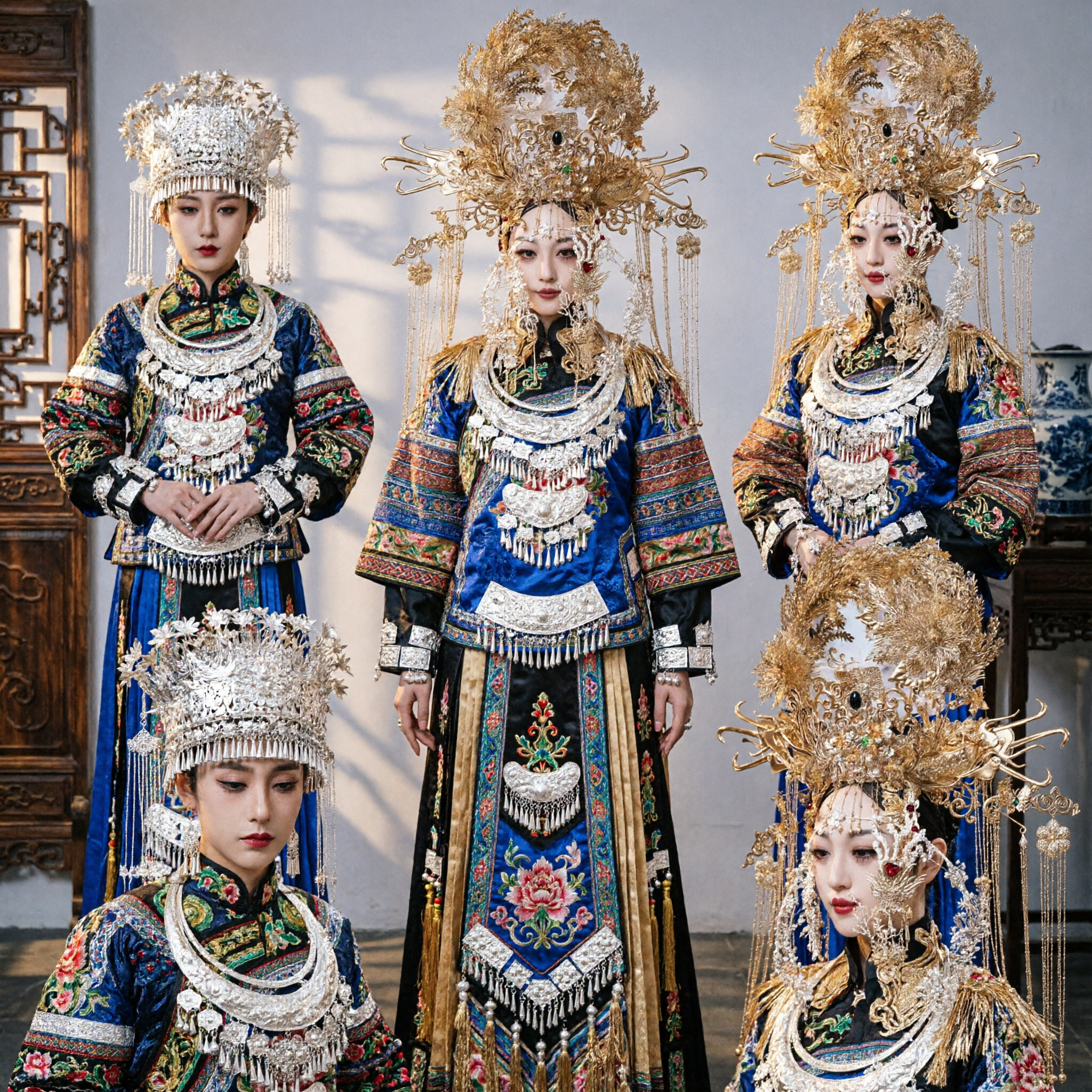 Wyszukana chińska tradycyjna ślubna korona feniksa, złota filigranowa ozdoba głowy, biżuteria do włosów do stroju Xiuhe dla panien młodych - Asian Costume