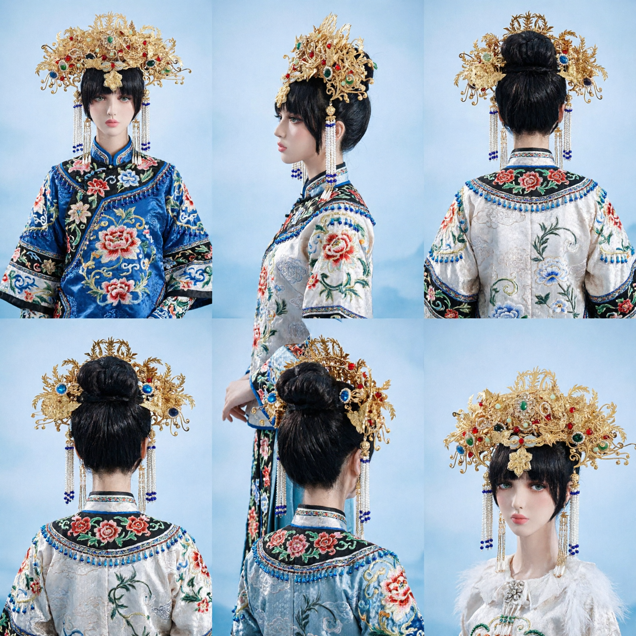 Tradycyjna chińska biżuteria do włosów z koroną feniksa, złote nakrycie głowy panny młodej do starożytnego ślubnego stroju Hanfu, akcesoria - Asian Costume