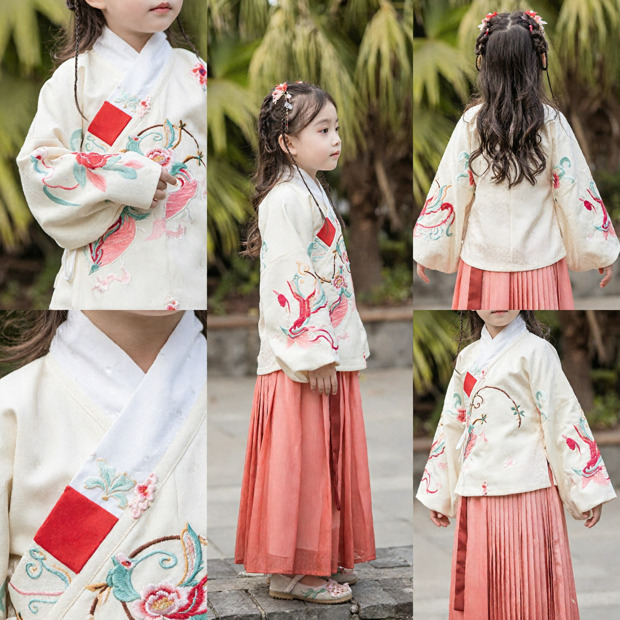 Traje Hanfu Tradicional Chino para Niñas, Ropa Antigua Infantil, Conjunto de Top y Falda con Bordado Floral Rosa - Asian Costume