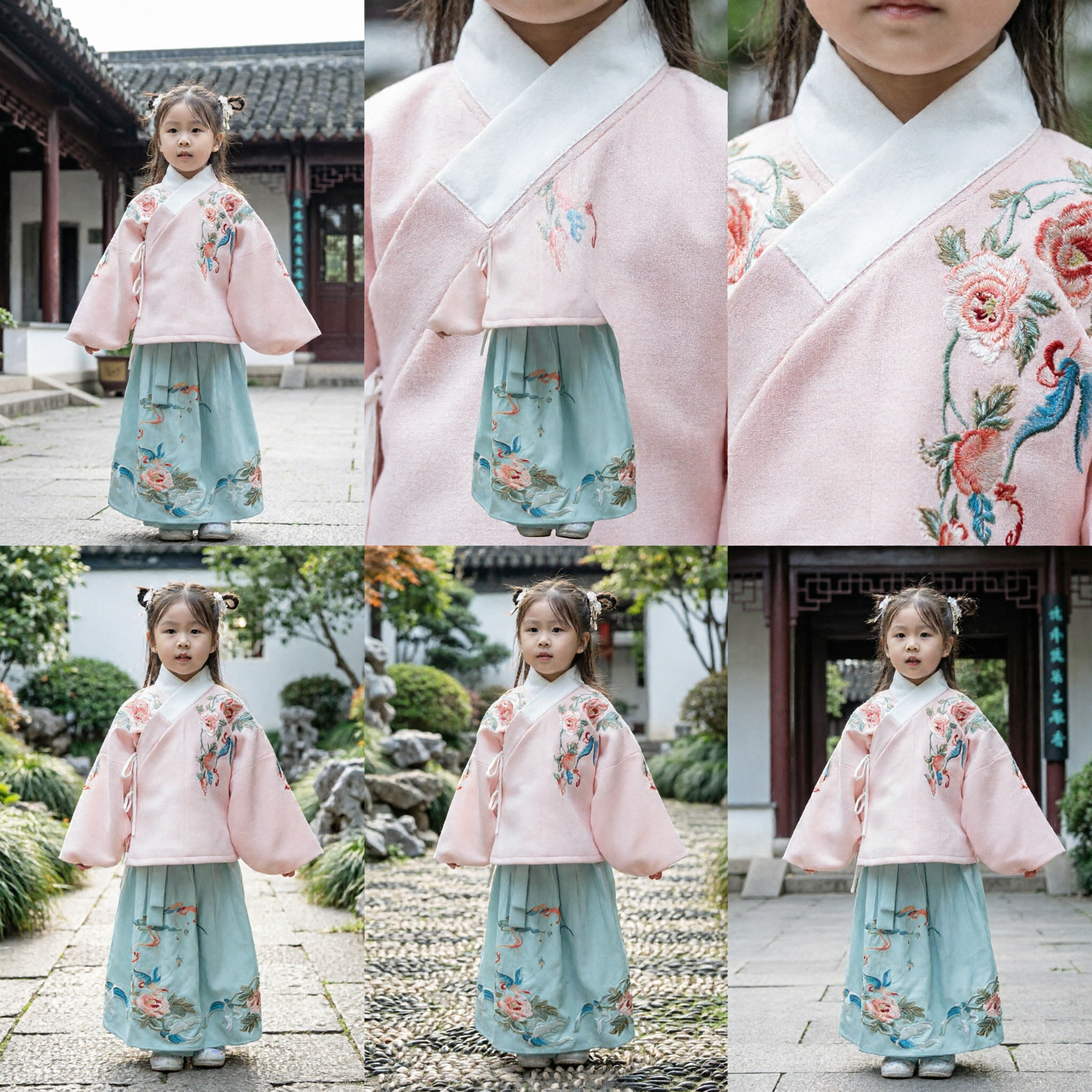 Traje Hanfu Chino Tradicional para Niñas, Conjunto de Ropa Antiguo con Bordado, Top Rosa y Falda Azul - Asian Costume