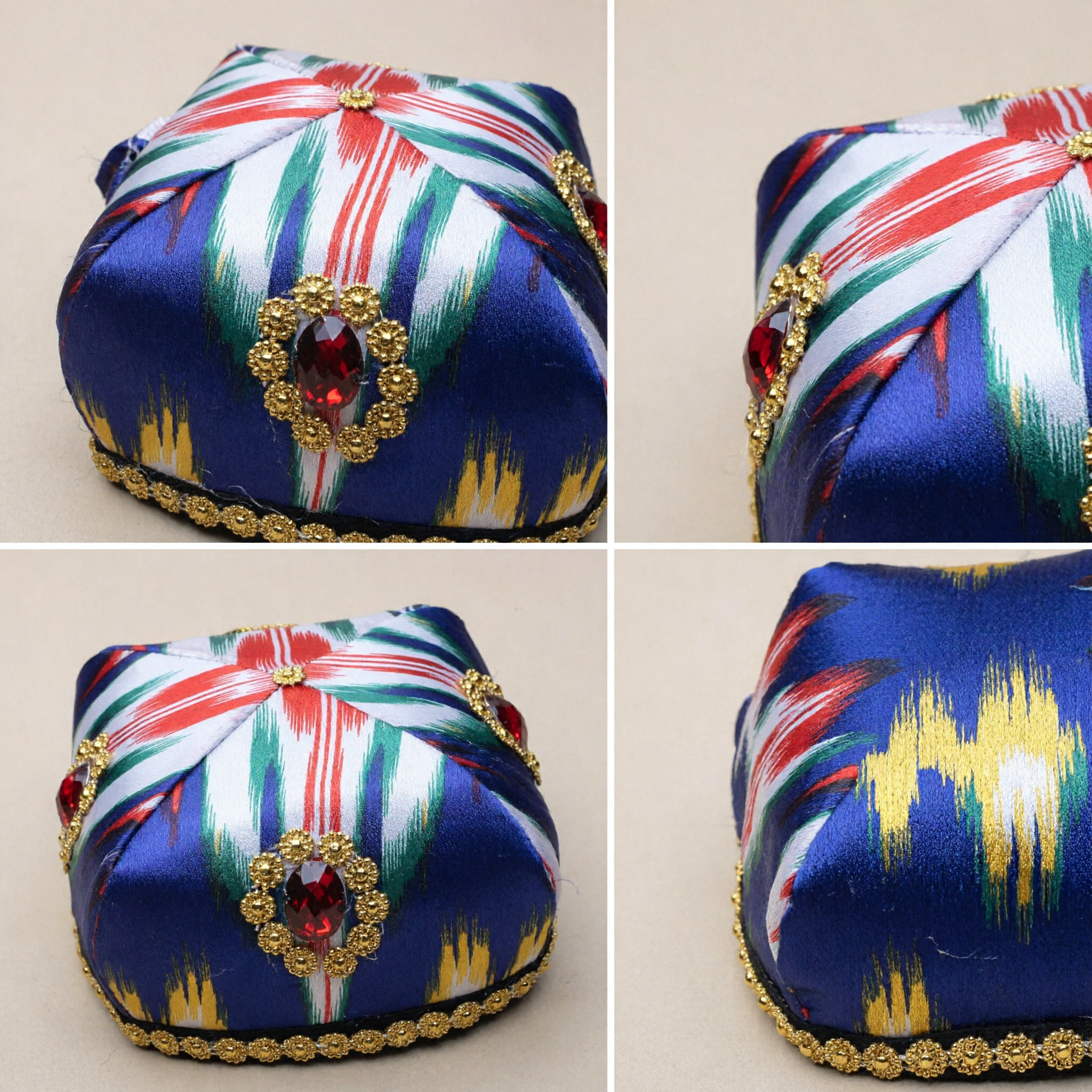 Traditional Chinese Xinjiang Uyghur Doppa Hat Ethnic Silk Dance Cap for Folk Performance - Asian Costume
