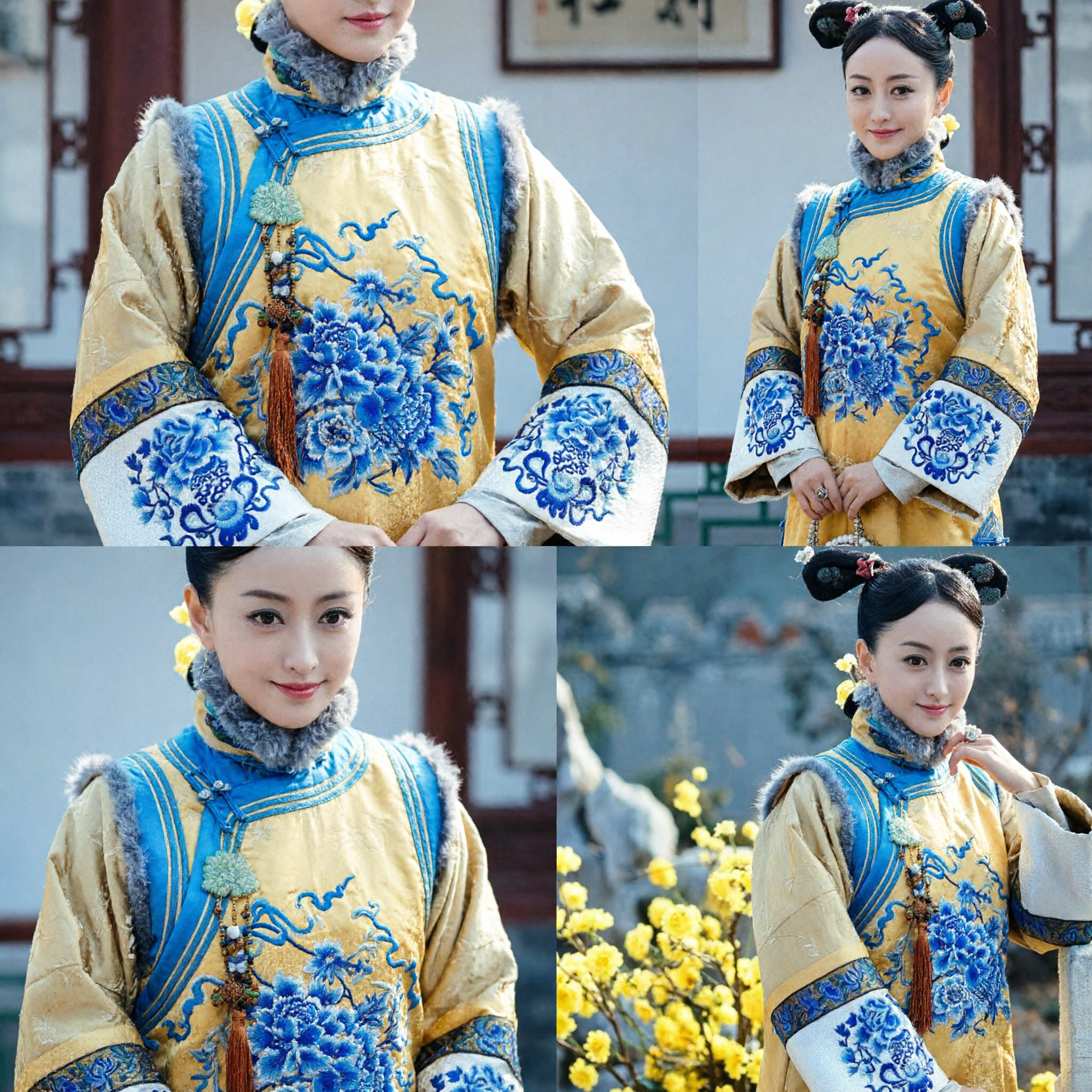 Traditioneel Chinees Qing-dynastie Manchu Prinses Kostuum Geel Geborduurd Gewaad Oud Keizerlijk Concubine Kleding voor Vrouwen - Asian Costume