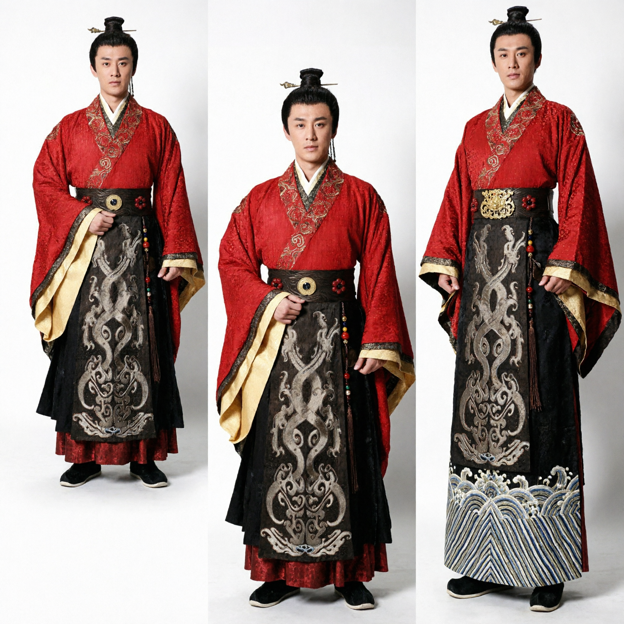 Traje Hanfu Tradicional Chinês para Homens, Túnica Bordada em Vermelho e Preto, Fantasia Antiga para Cosplay e Performances - Asian Costume