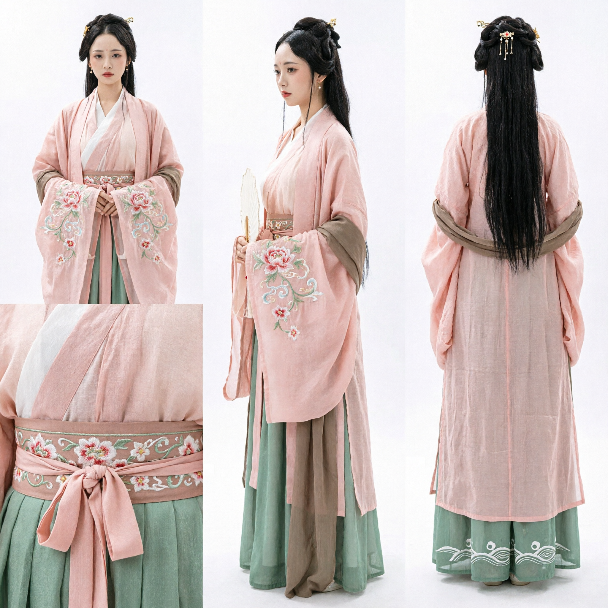 Elegantes traditionelles chinesisches Hanfu-Kostüm, antikes Feenprinzessinnenkleid mit rosa Robe und grünem Rock für Frauen - Asian Costume