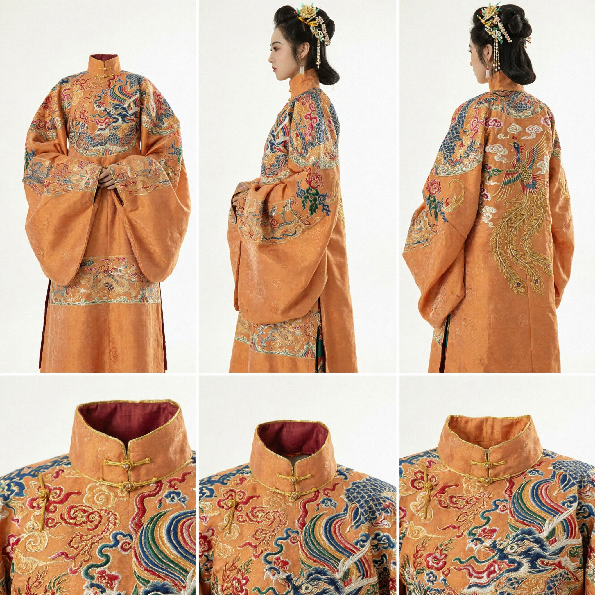 Traditionelles Hanfu der Ming-Dynastie für Frauen, orangefarbene Drachenstickerei, Palastdamenkostüm, antikes Prinzessinnenkleid - Asian Costume