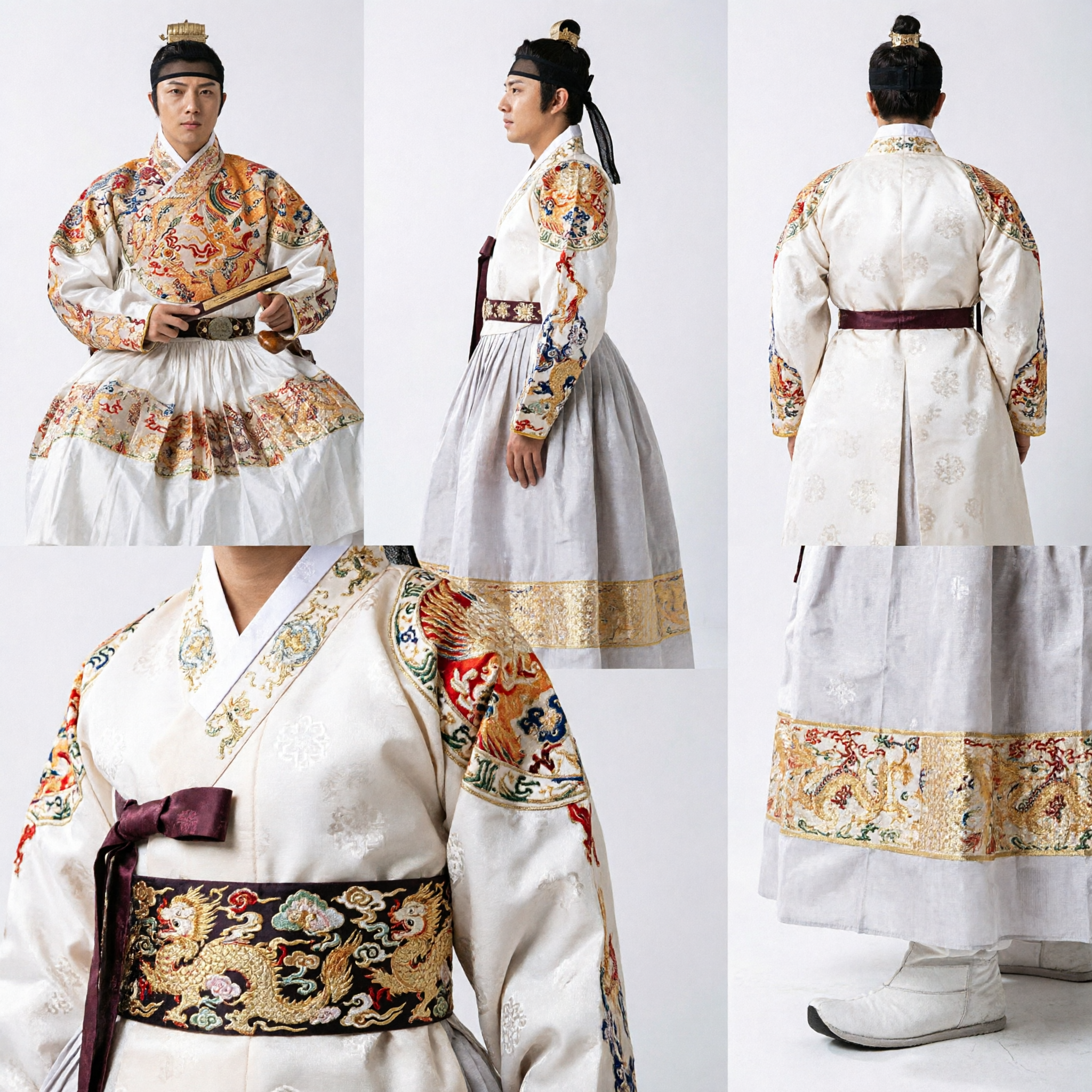 Traditionelles koreanisches Hanbok für Männer mit königlicher Drachenstickerei für Hochzeiten, historische Dramen und Cosplay - Asian Costume