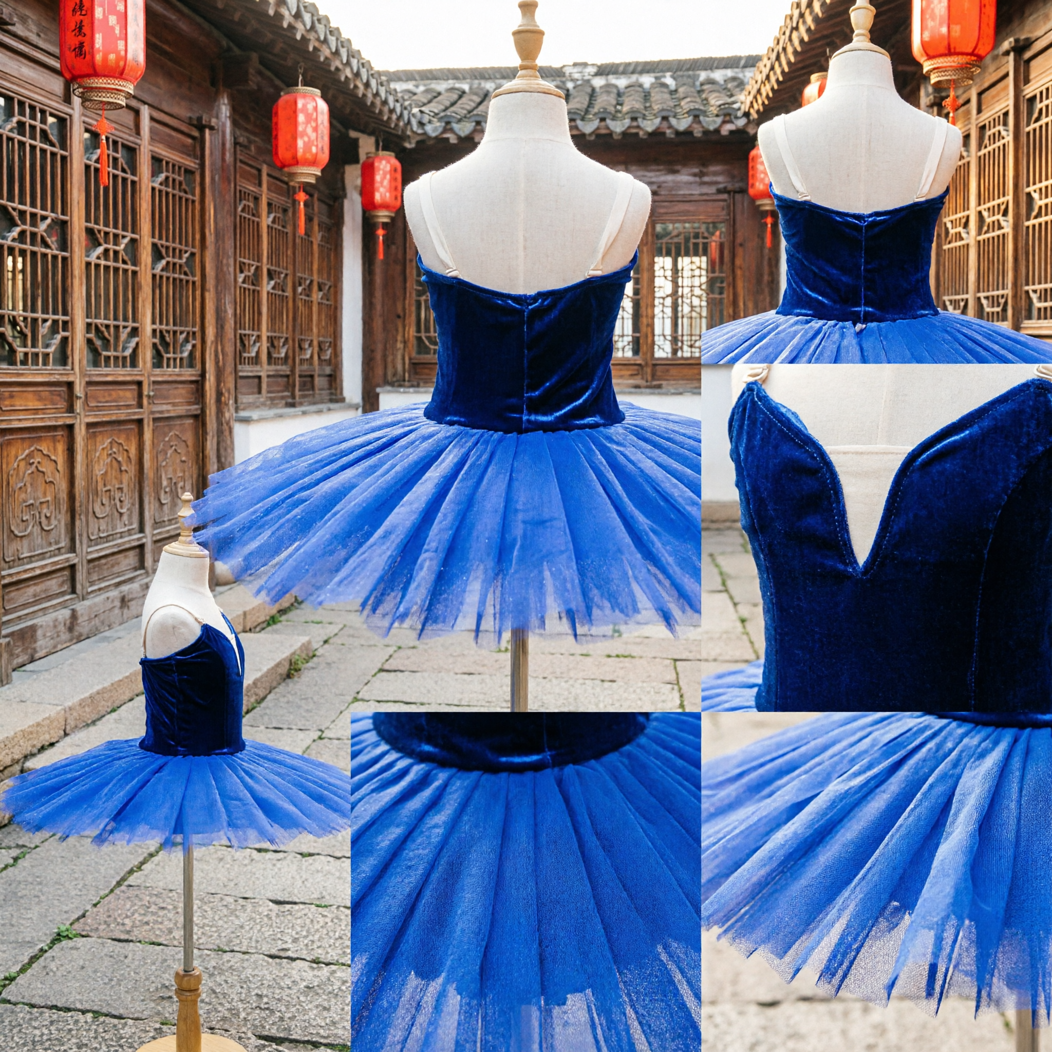 Tutu da balletto a piatto professionale blu reale, corpetto in velluto, per esibizioni sul palco per donne e ragazze - Asian Costume