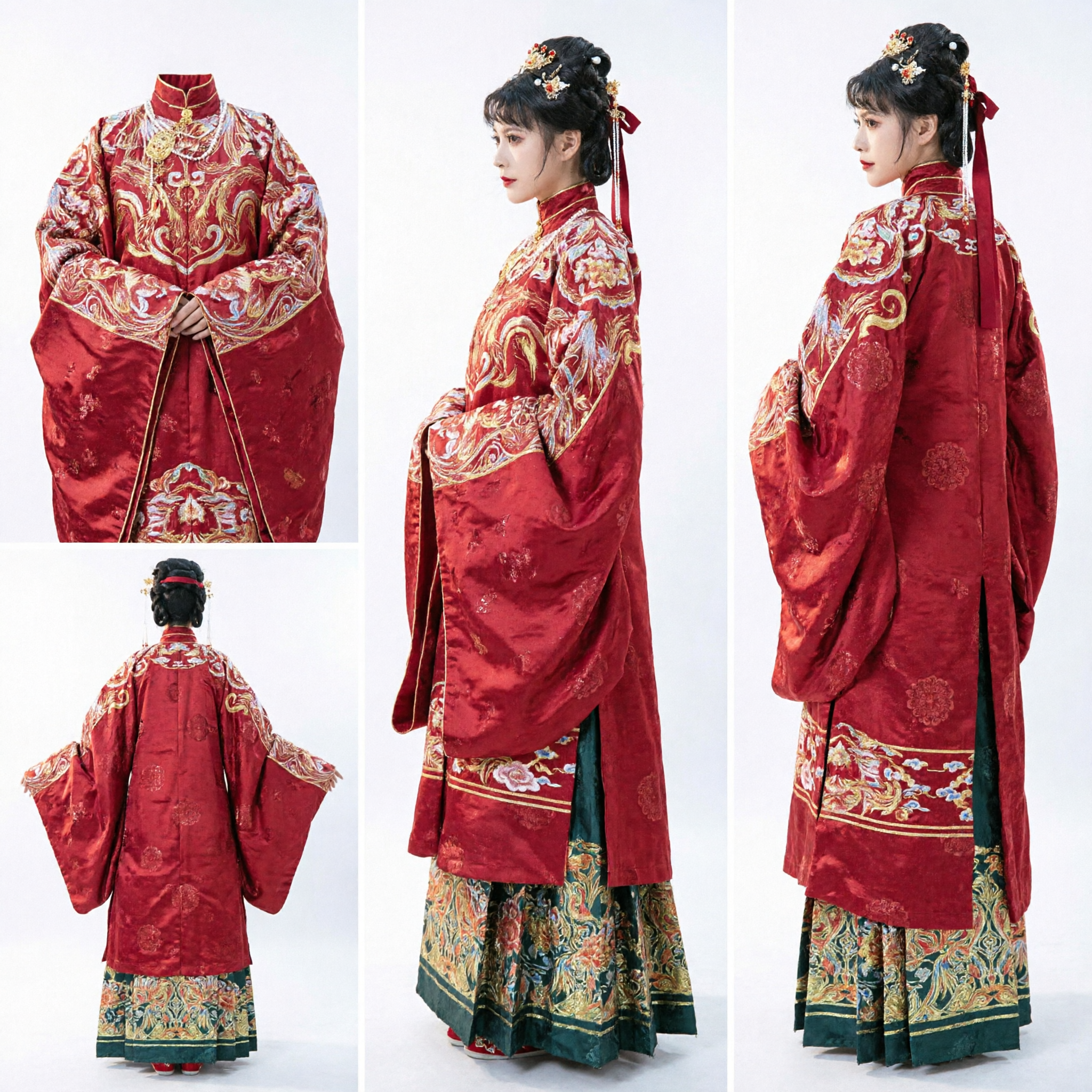 Abito da sposa tradizionale cinese, completo Xiuhe rosso, costume da sposa antico ricamato con drago e fenice per donna - Asian Costume