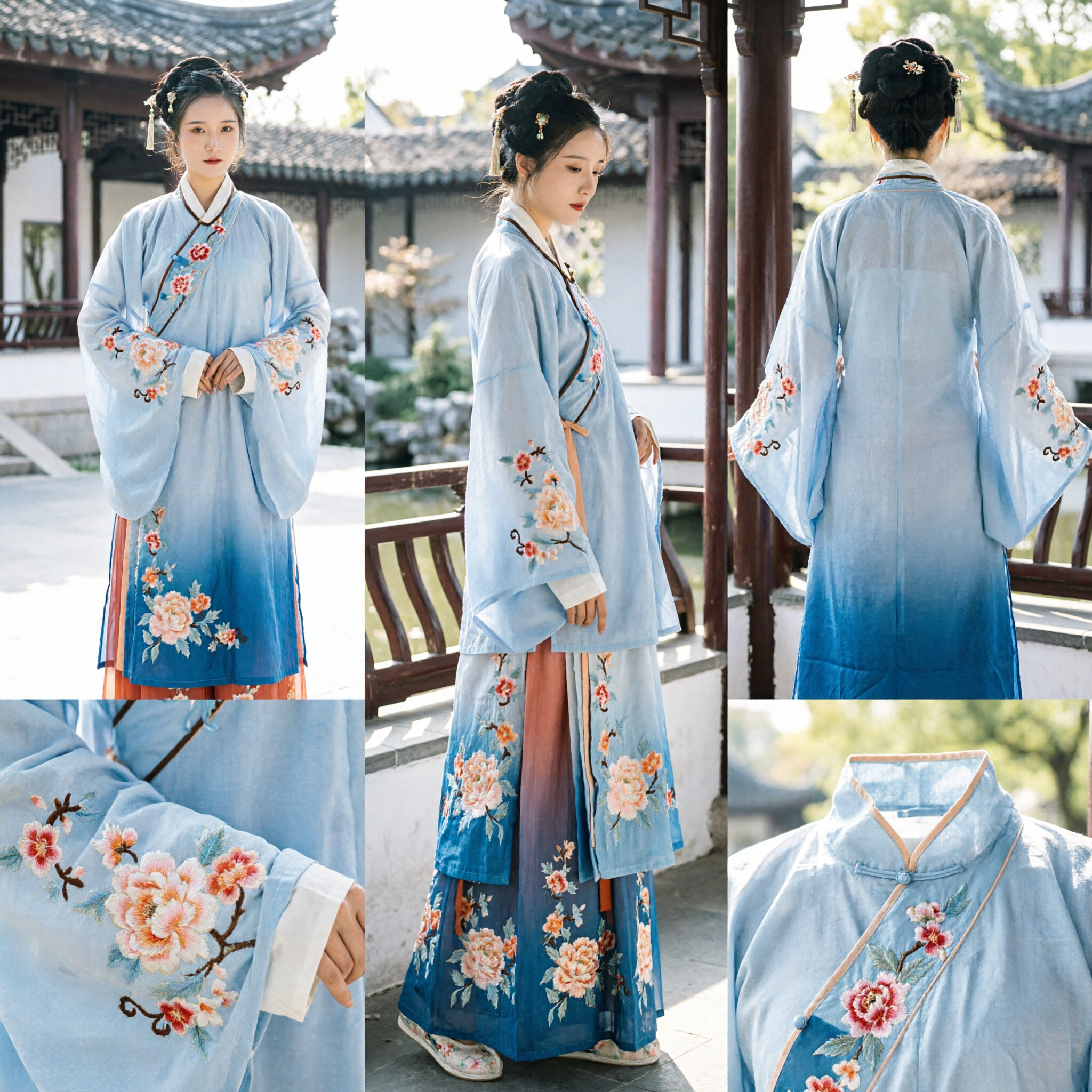 Elegantes weißes floral besticktes Hanfu, traditionelle chinesische Kleidung, antikes Kostüm für Frauen für Zeremonien und Aufführungen - Asian Costume