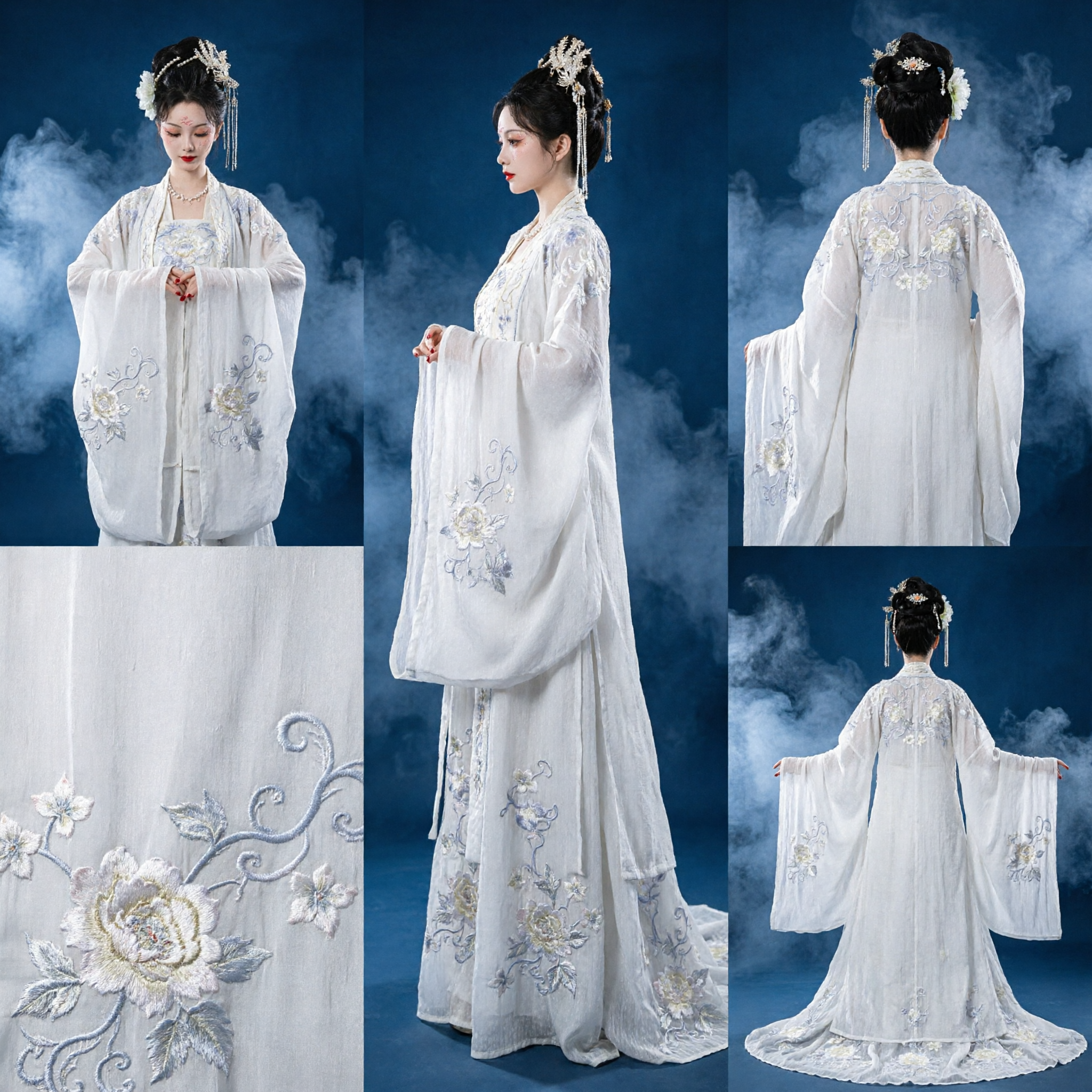 Elegante Witte Geborduurde Chinese Hanfu Traditioneel Kostuum Oude Feeënjurk voor Vrouwen Trouwfotografie - Asian Costume