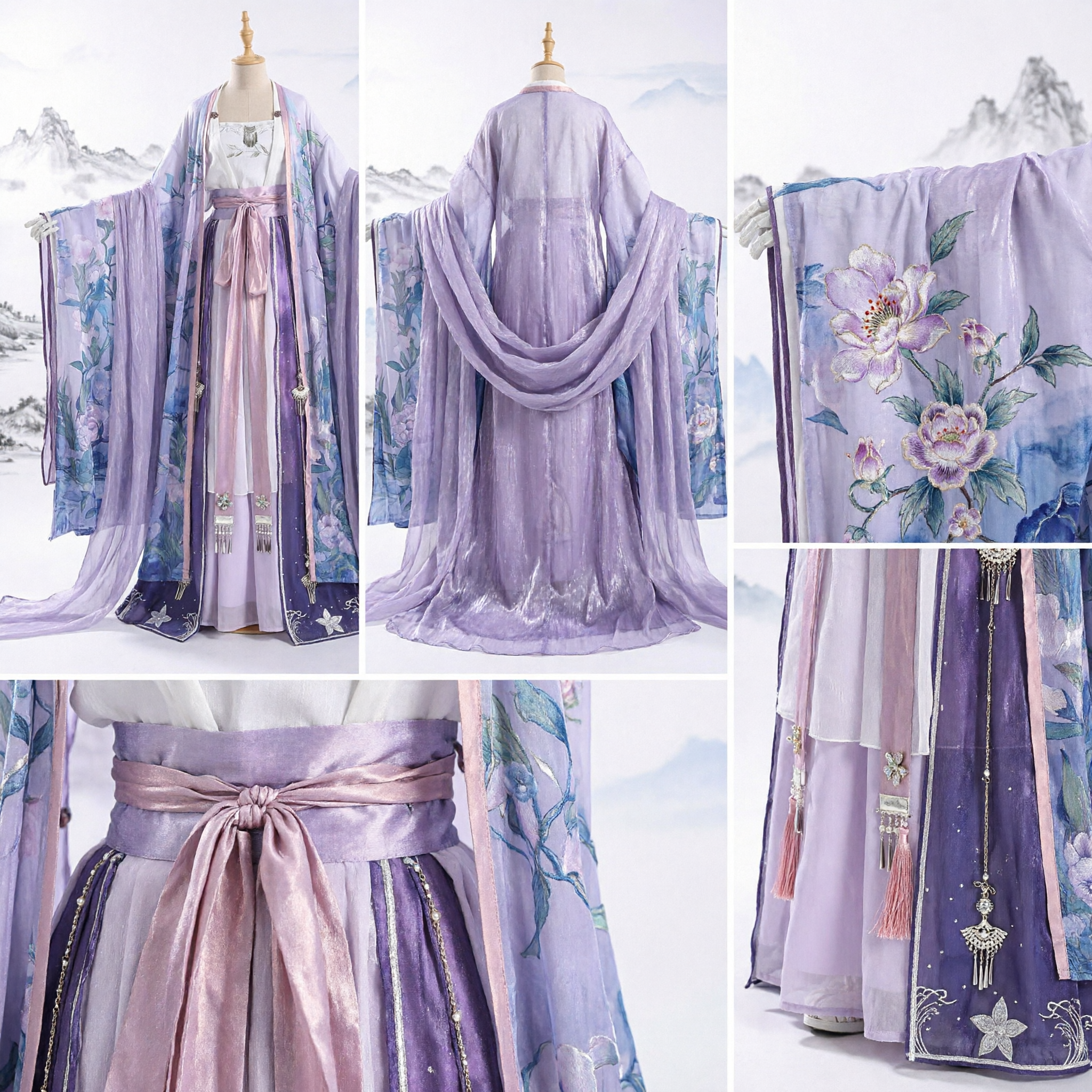 Elegant Purple Chinese Traditional Hanfu Dress Women Ancient Floral Fairy Costume for Cosplay Photography - Asian Costume