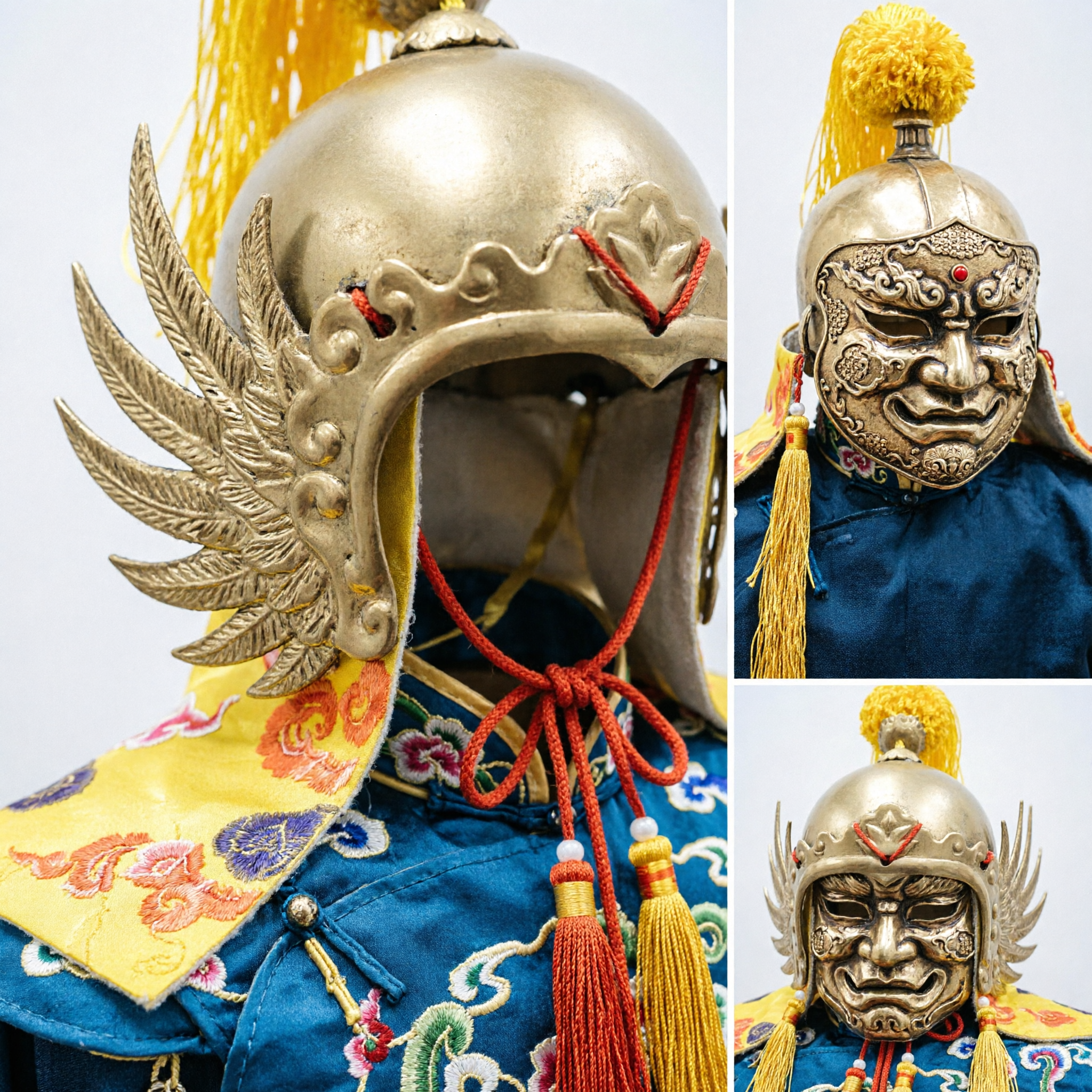 Yelmo Dorado de General Tradicional Chino Antiguo para la Cabeza con Borla Amarilla para Ópera de Pekín y Espectáculos Escénicos - Asian Costume