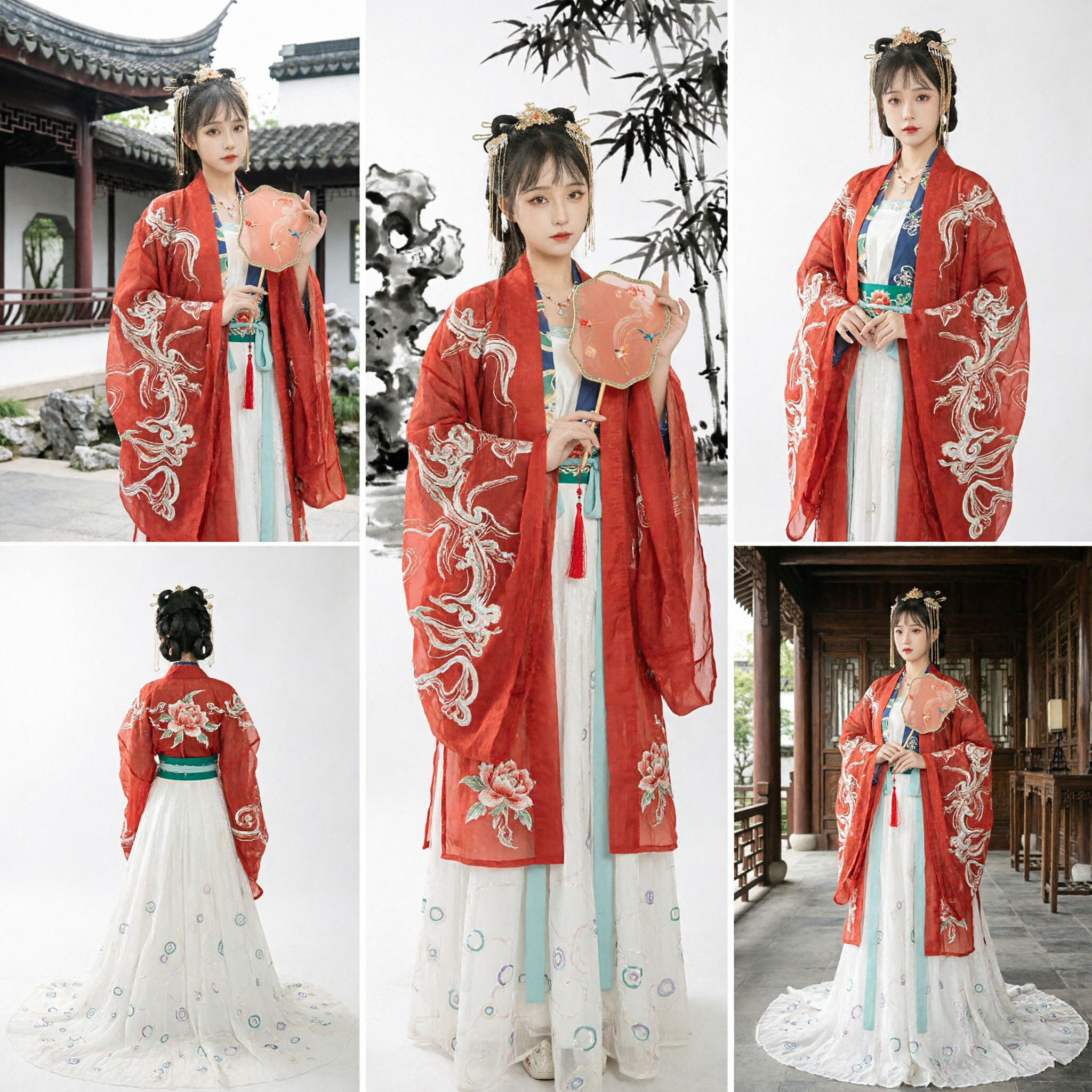 Traditionele Chinese Hanfu Rood Geborduurde Gewaad Oud Prinses Fee Kostuumset voor Vrouwen Cosplay Fotografie - Asian Costume