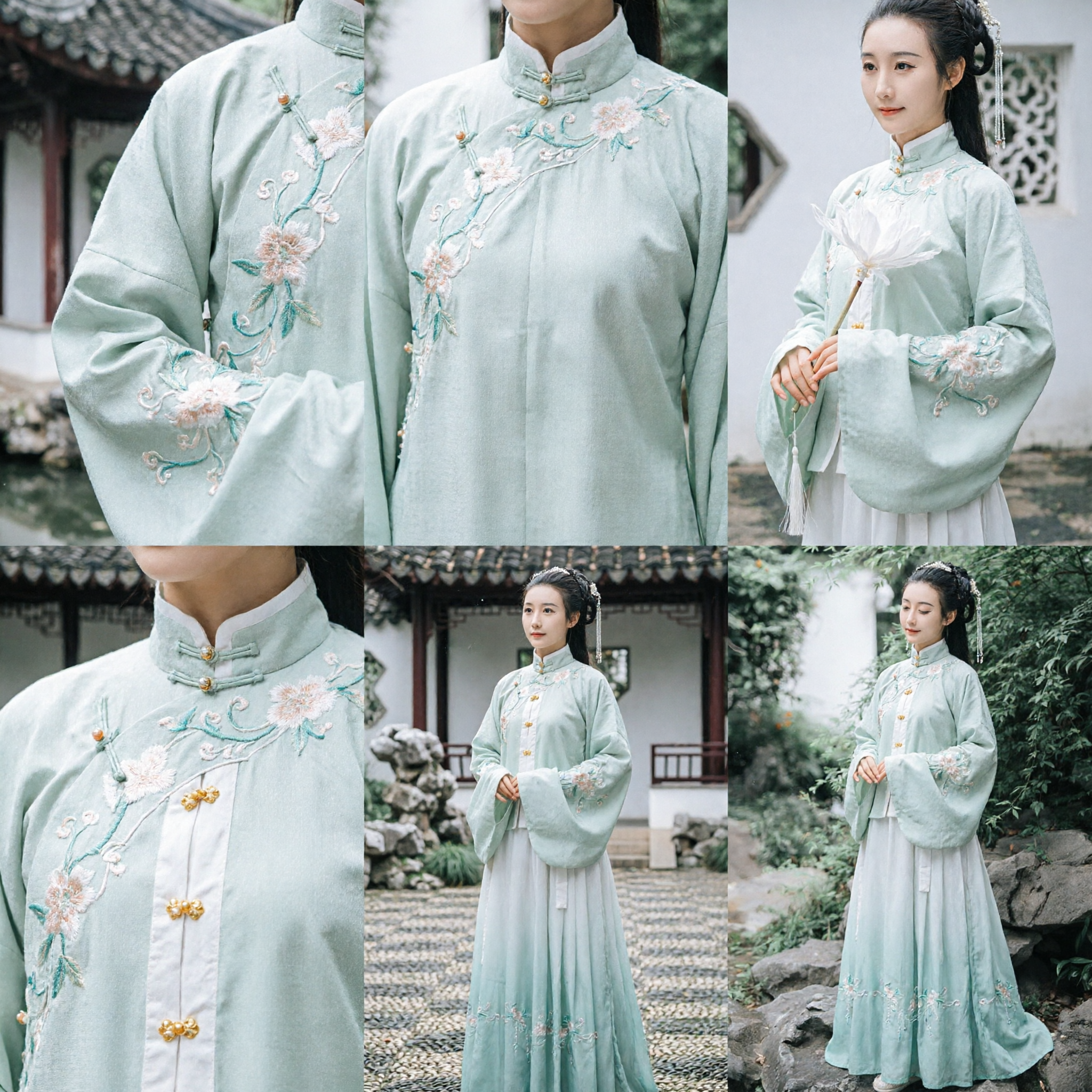 Elegante Ming-dynastie Hanfu voor Vrouwen Lichtgroen Geborduurd Jasje en Rokset Traditioneel Chinees Kostuum voor Fotografie - Asian Costume