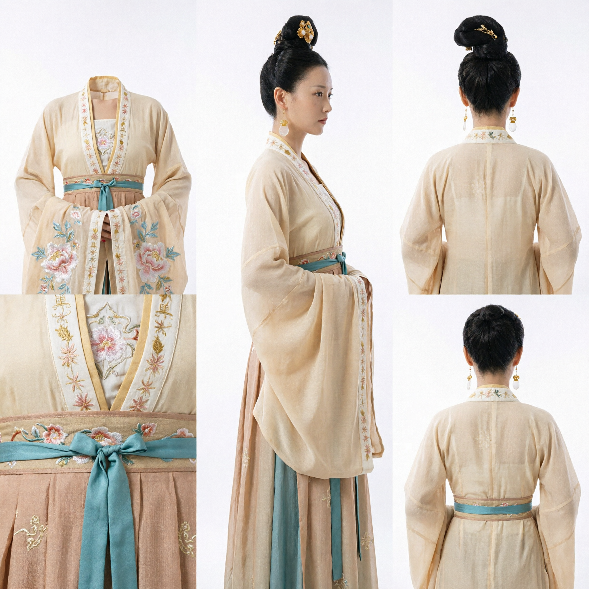 Costume traditionnel chinois Hanfu élégant Style dynastie Tang Robe jaune crème pour femmes Cosplay historique et photographie - Asian Costume