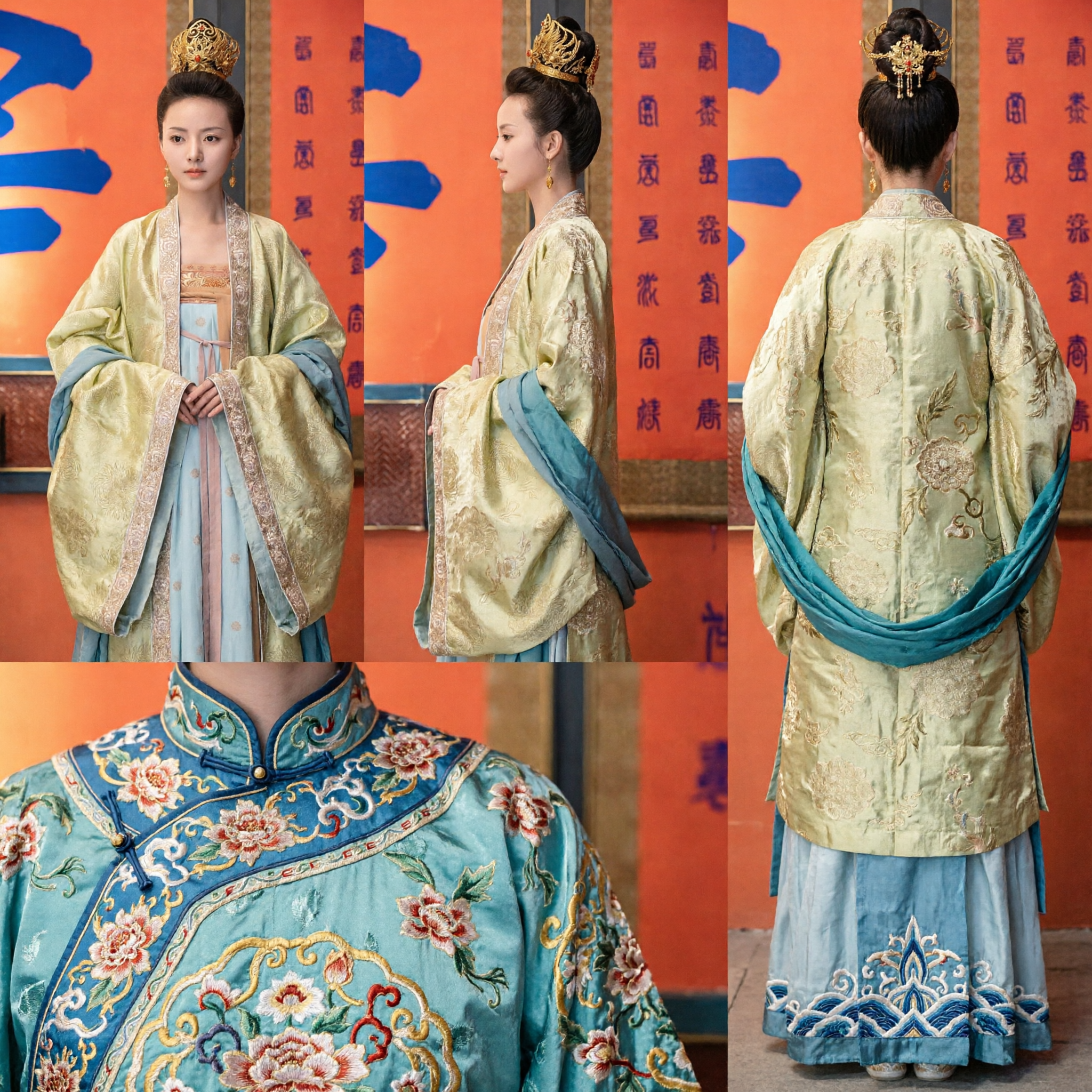 Costume élégant ancien chinois Hanfu de dame du palais de la dynastie Tang Robe traditionnelle jaune brodée pour femmes Cosplay - Asian Costume