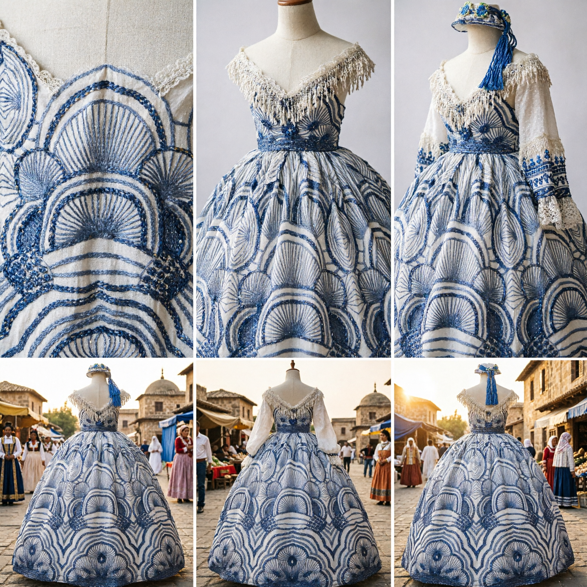 Chinese Traditionele Peking Opera Kostuum Blauw en Wit Porselein Patroon Dansjurken met Hoofdtooi voor Dames - Asian Costume