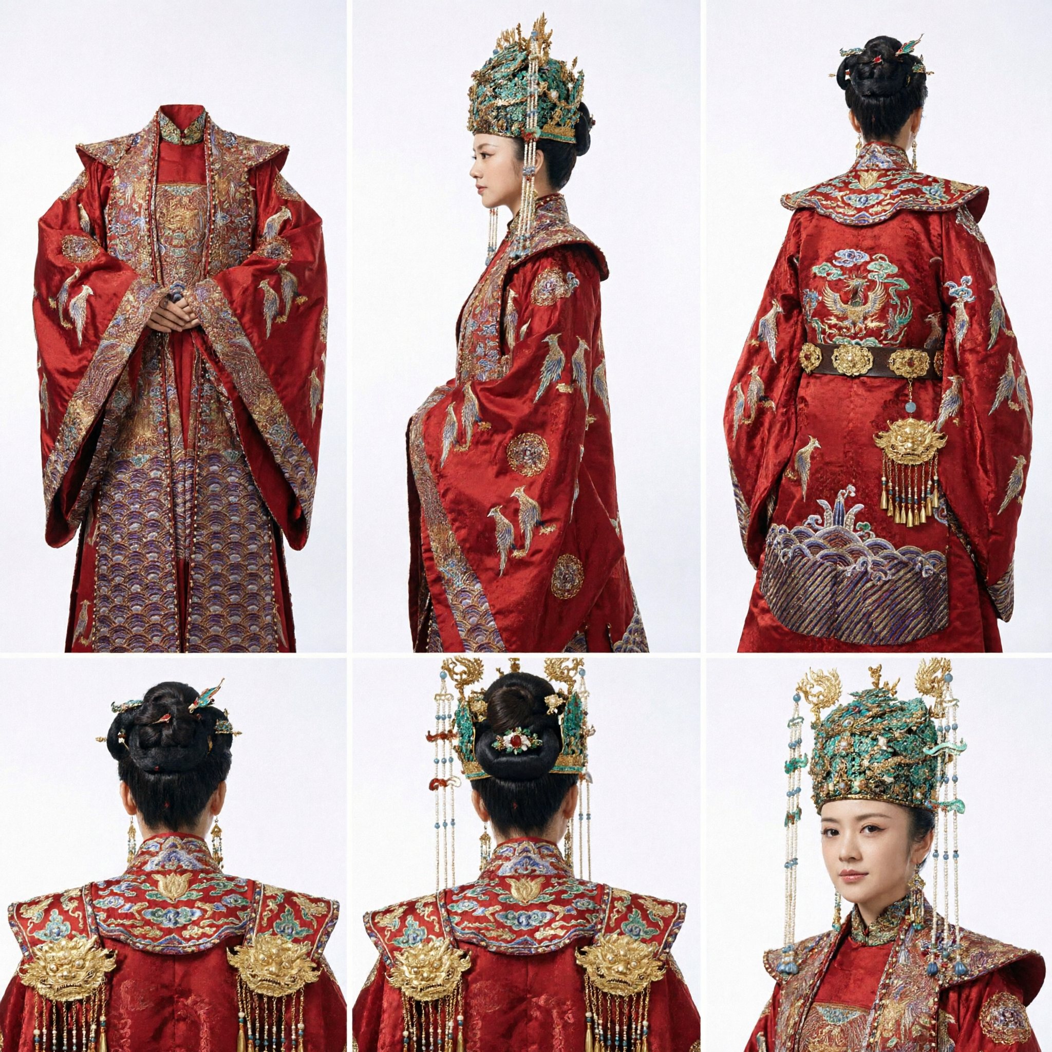 Traditionele Chinese Bruidsjurken Ming Dynastie Hanfu Rood Geborduurde Feniks Gewaad met Feniks Kroon voor Dames - Asian Costume