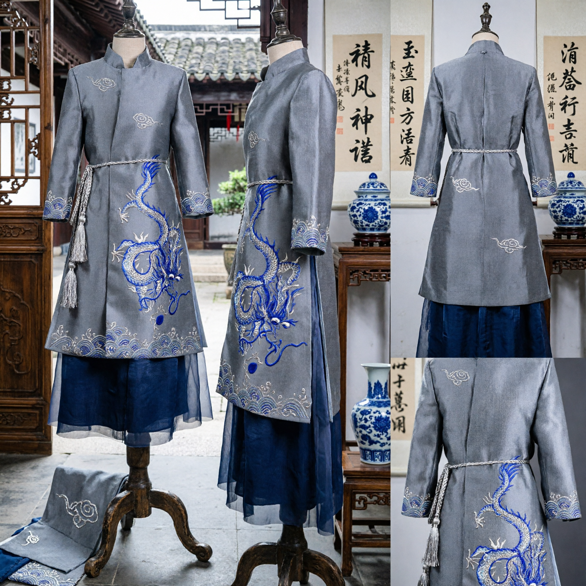 Tunica Hanfu Tradizionale Cinese per Uomini con Ricamo del Drago Costume Antico Tang Suit per Cosplay e Performance - Asian Costume
