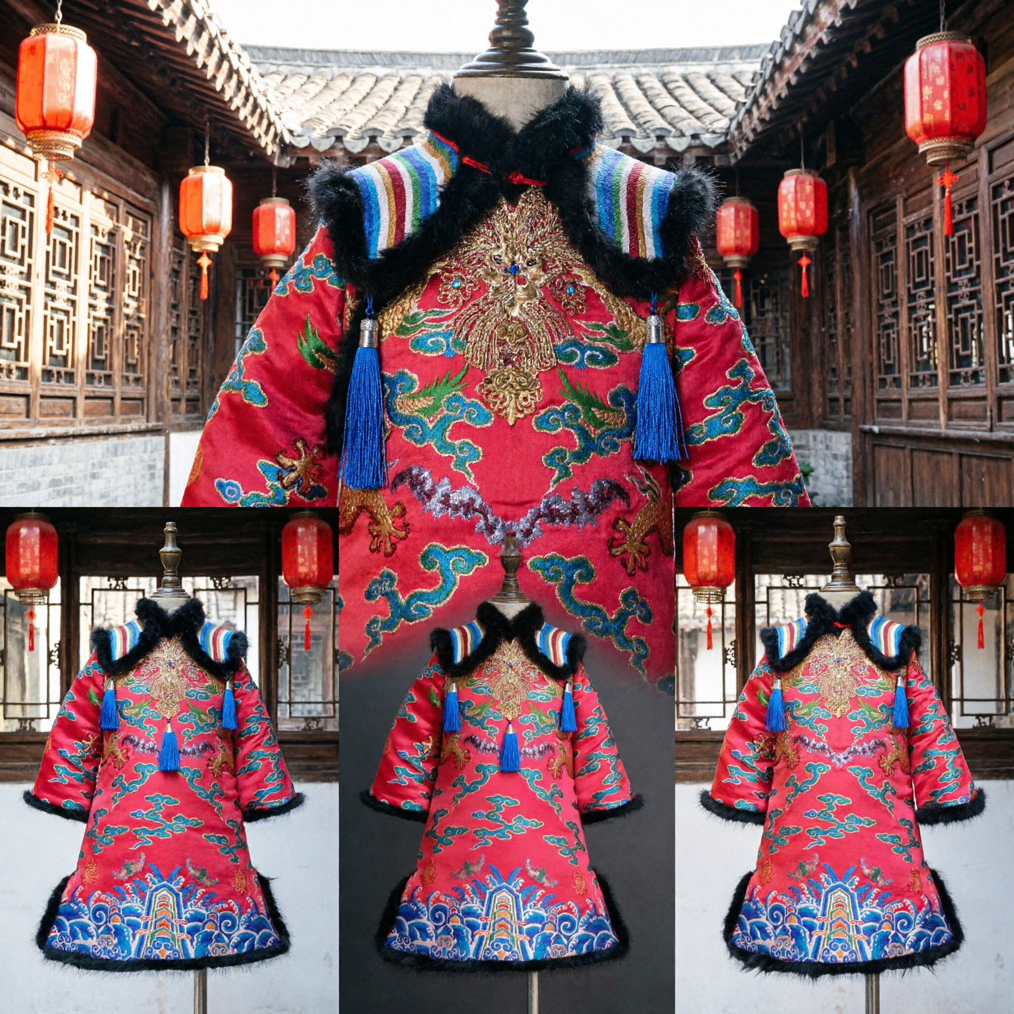 Traje Tang Chino Tradicional para Niñas con Tono Rosa, Dragón y Ribete de Piel para Festival de Año Nuevo - Asian Costume