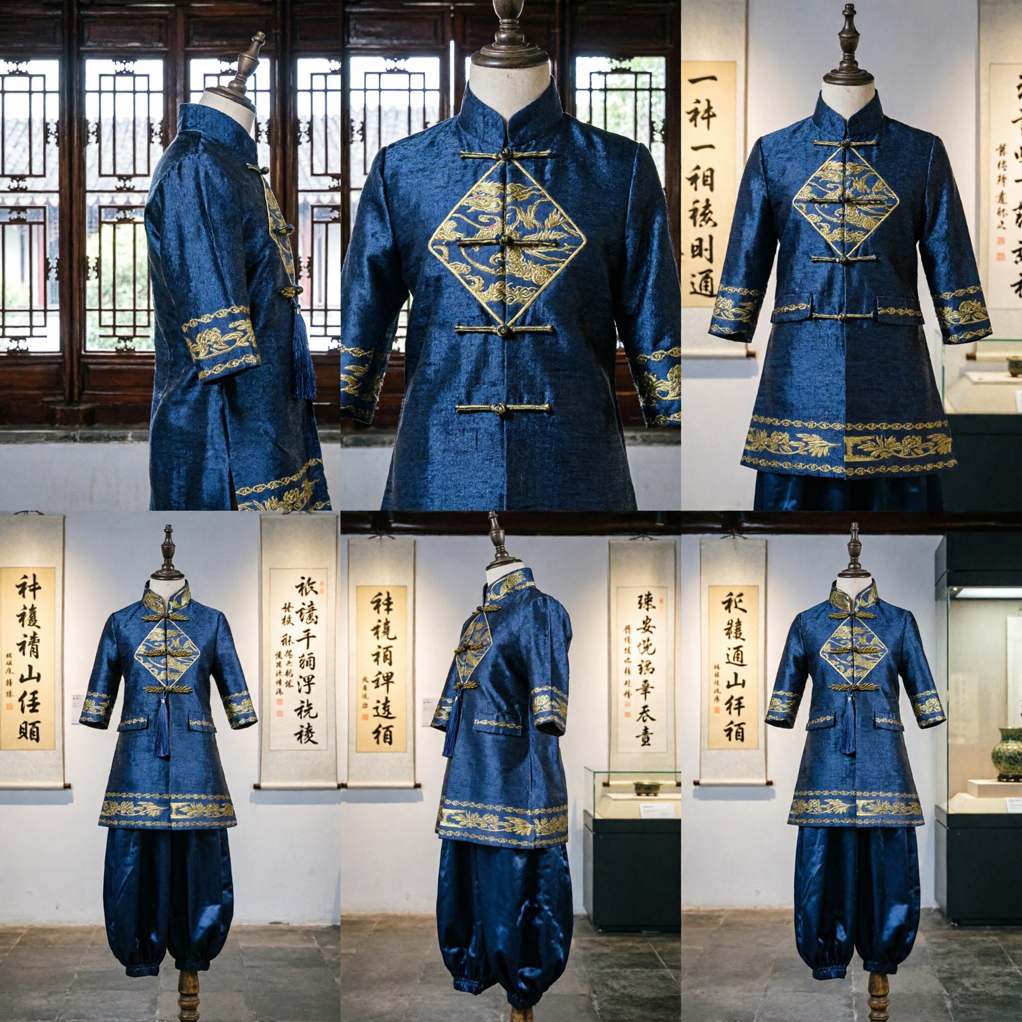 Costume Tradizionale Cinese per Uomini, Veste Tang Blu con Ricamo del Drago, Costume Kung Fu per Cosplay e Spettacoli - Asian Costume