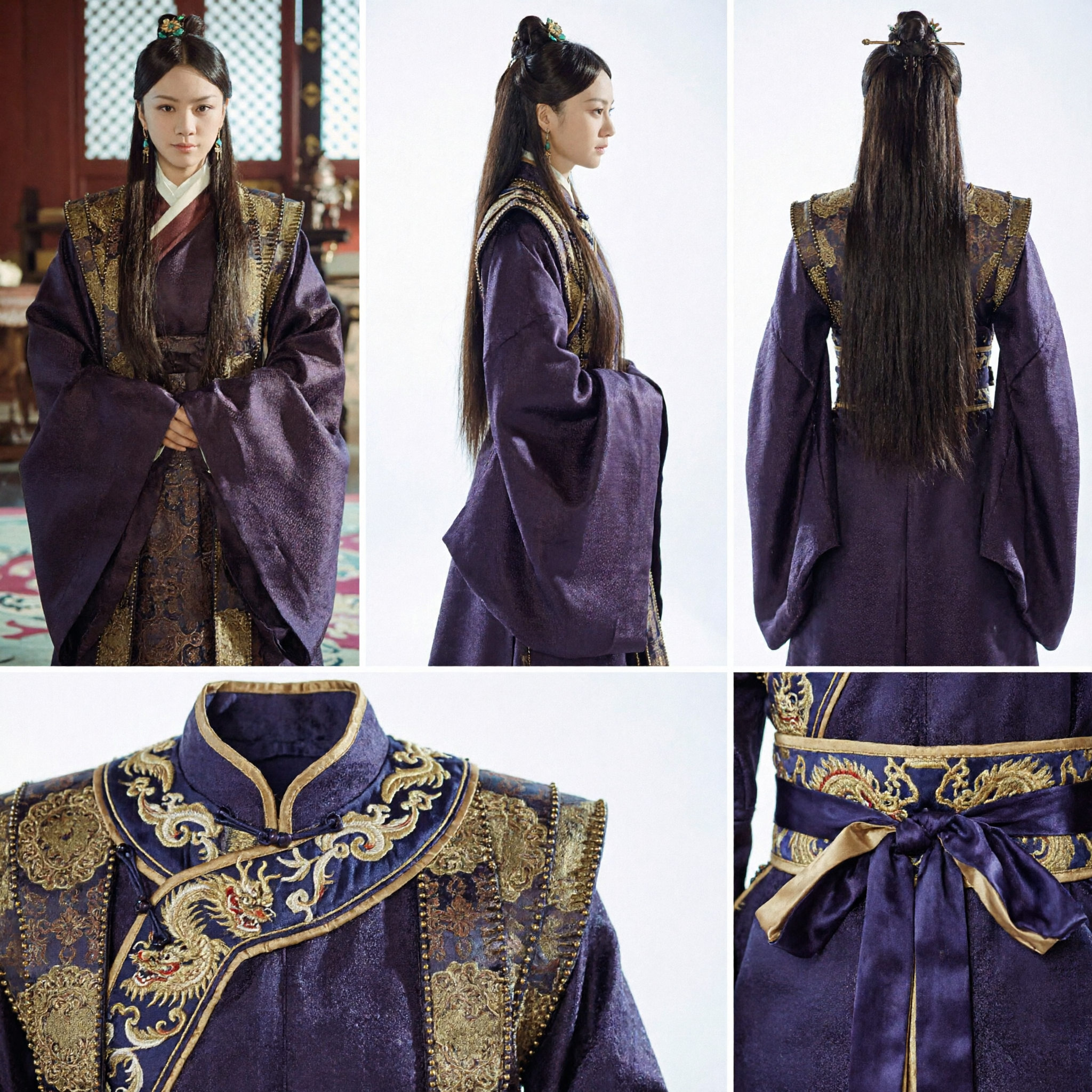 Oude Chinese traditionele Hanfu kostuum Ming-dynastie adellijke dame paarse mantel met goud borduursel voor vrouwen - Asian Costume