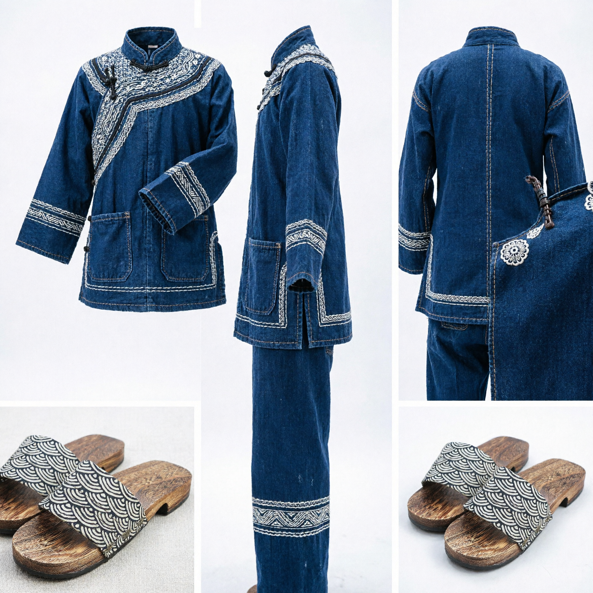 Geta Giapponesi Tradizionali in Legno con Cinturini a Motivo a Onde Seigaiha per Uomini e Donne, per Kimono e Festival - Asian Costume