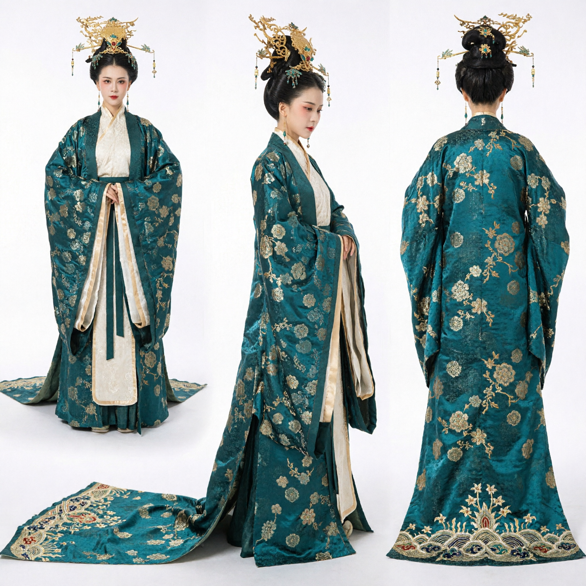 Antico Abito Hanfu Blu dell'Imperatrice Cinese Costume Tradizionale per Donne Spettacolo dal Vivo Fotografia - Asian Costume