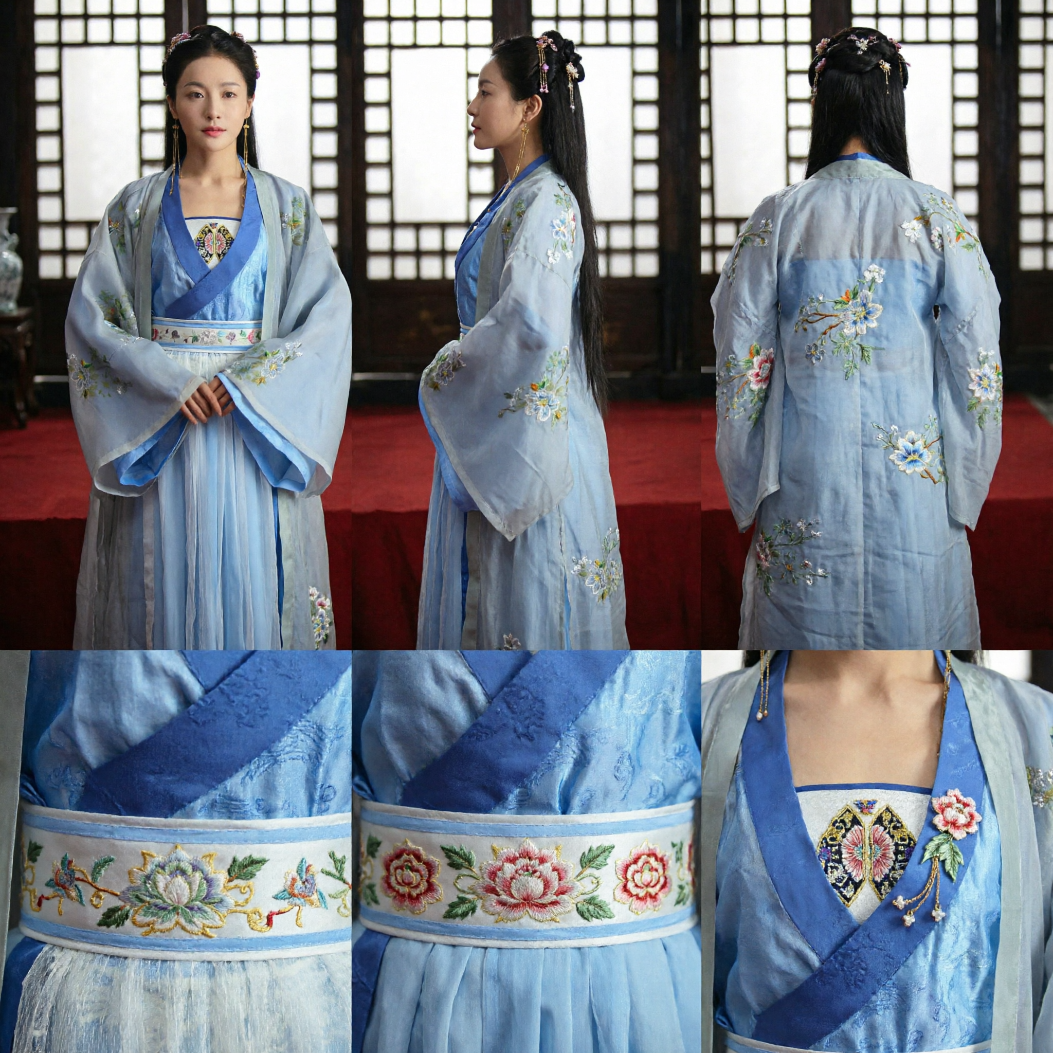 Elegant Blauw Traditioneel Chinees Hanfu Oud Kostuum Geborduurde Gewaad voor Vrouwen Historische Cosplay - Asian Costume